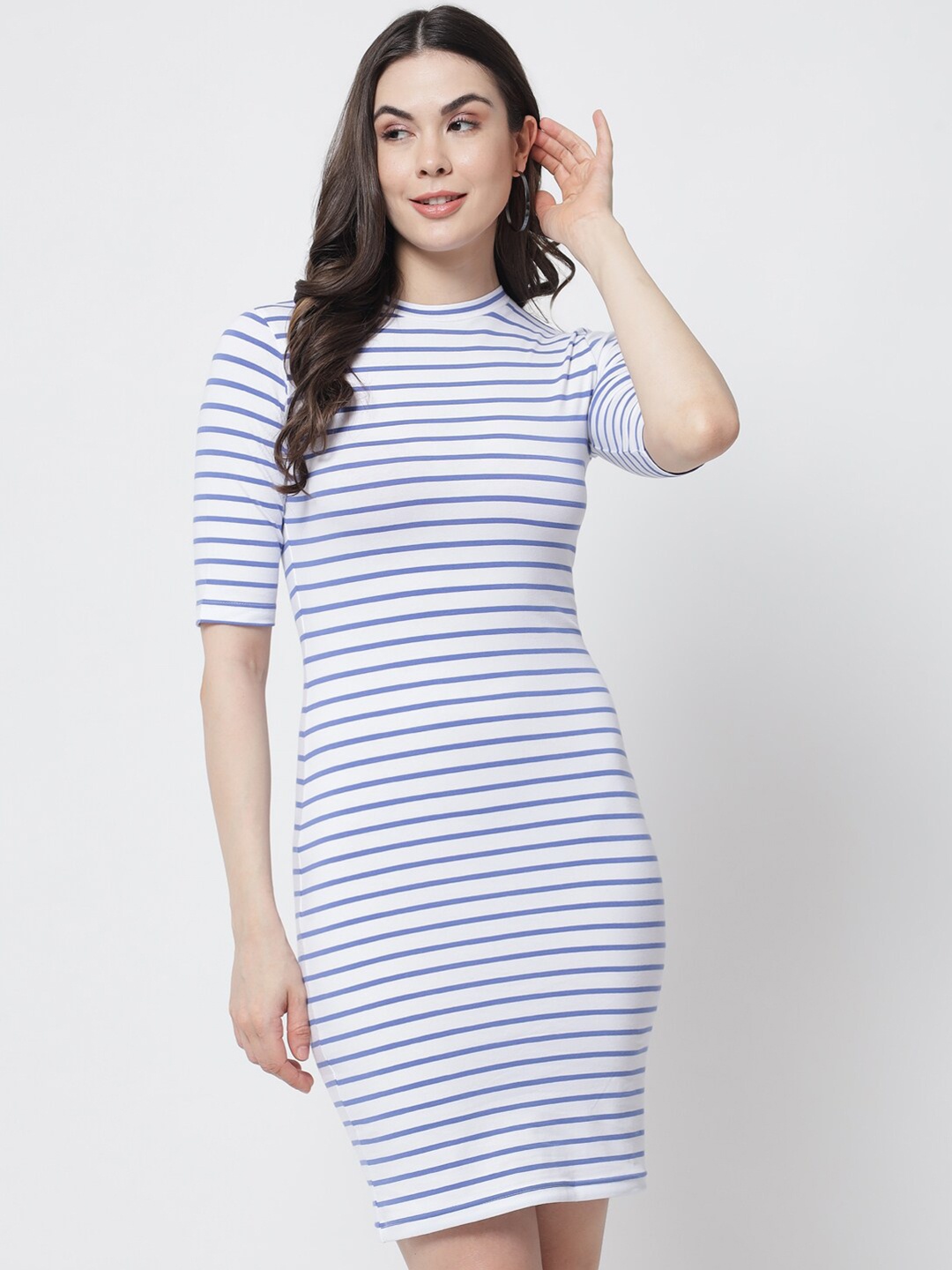

Trend Arrest White & Blue Striped T-shirt Dress