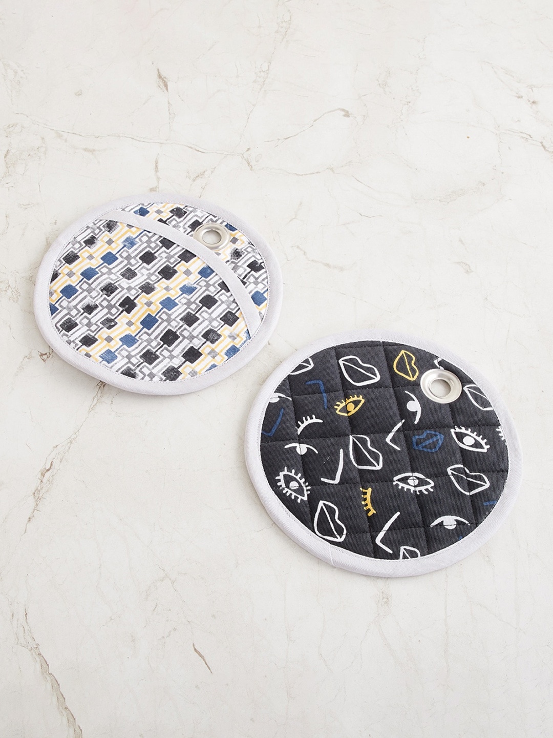 

Home Centre Set of 2 Black Printed Cotton Pot Holders