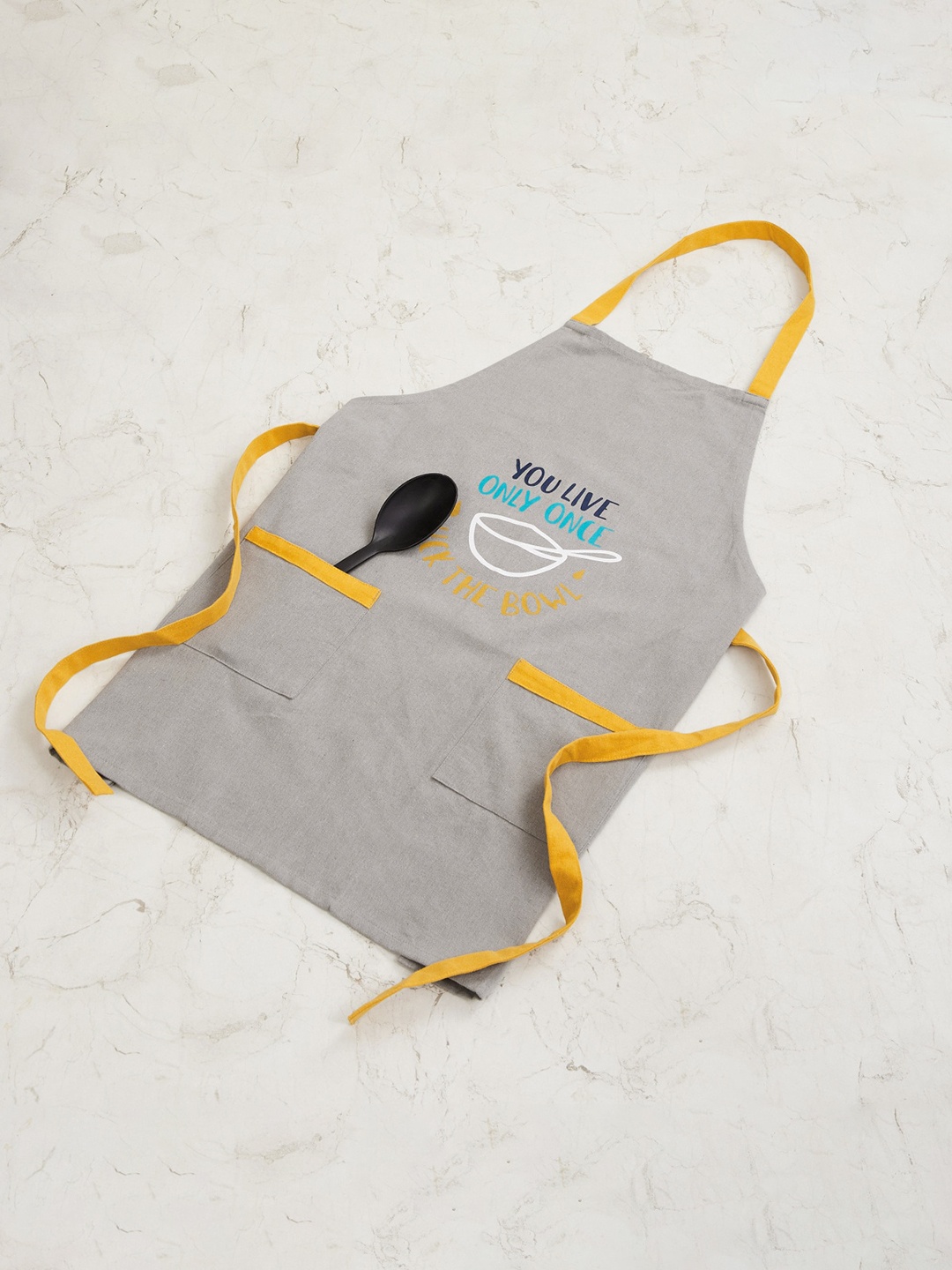 

Home Centre Grey & Yellow Printed Cotton Apron