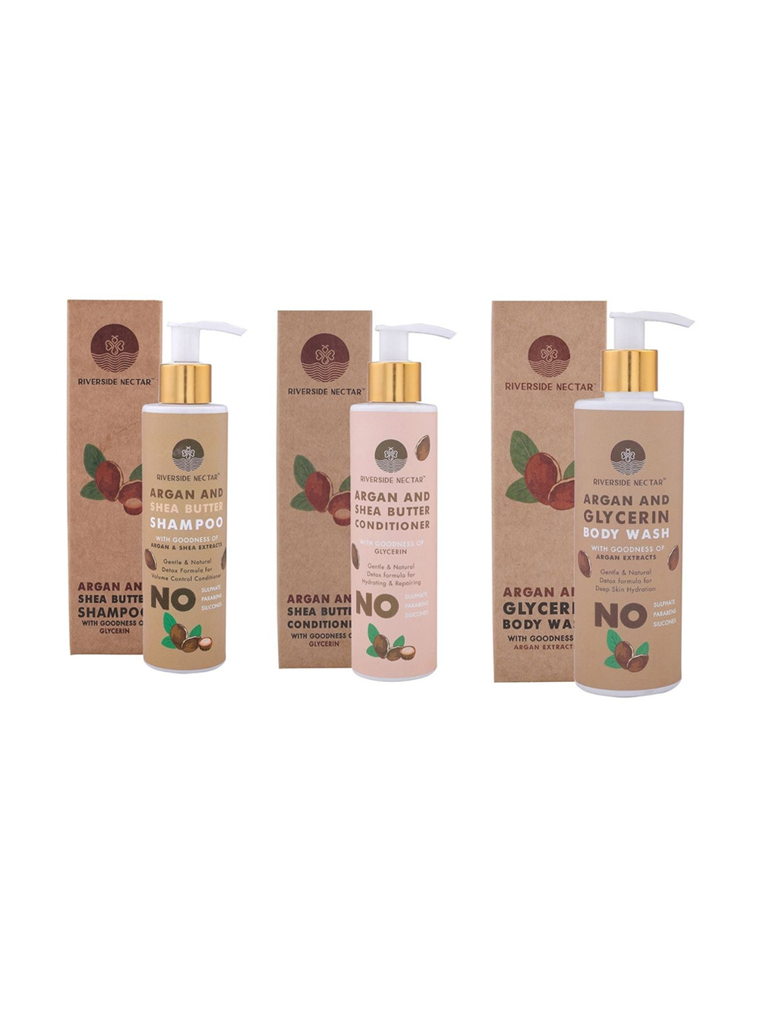 

Riverside Nectar Argan Shea Butter Shampoo-Conditioner-Body Wash Combo - 650 ml, Brown