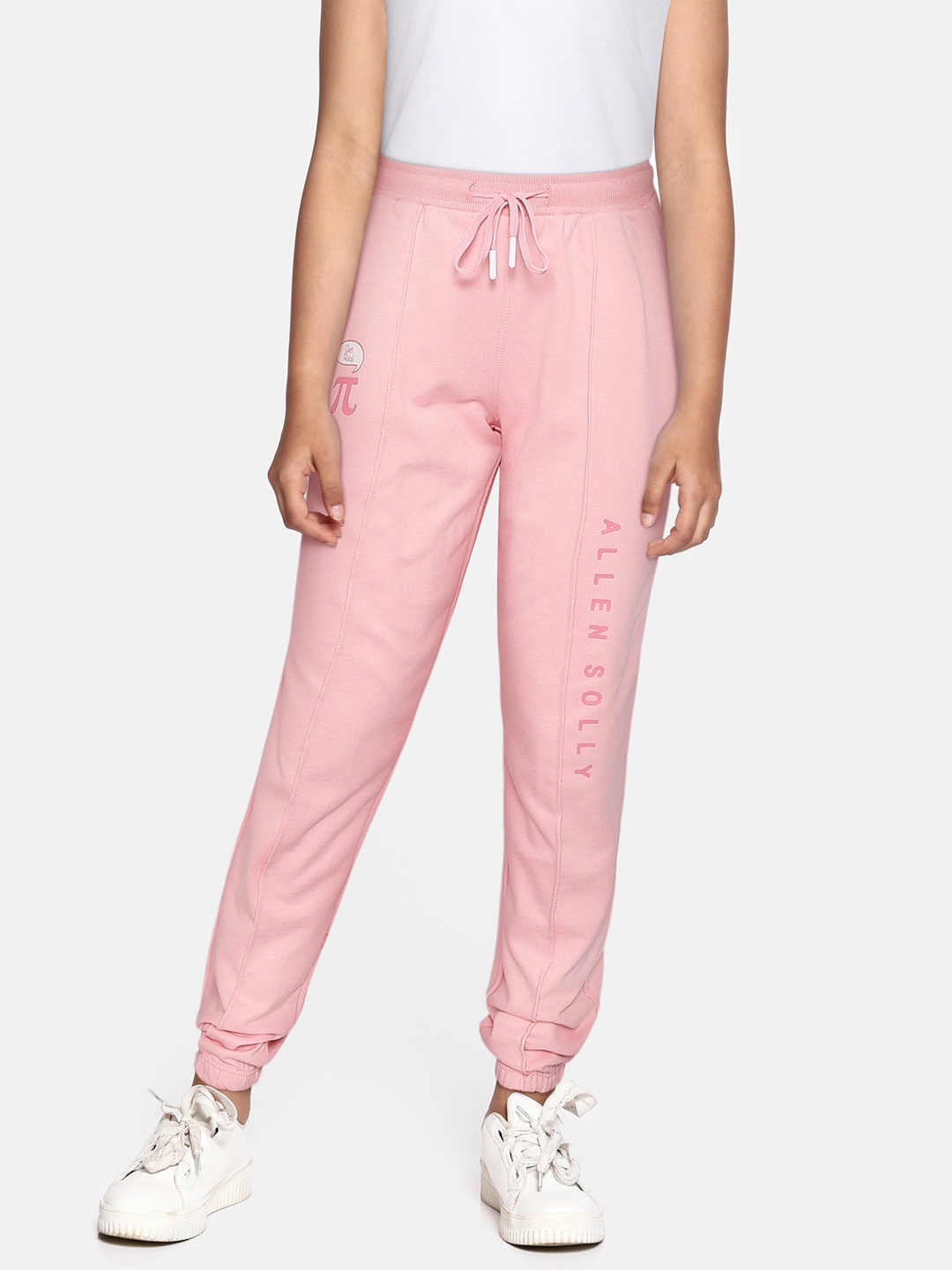 

Allen Solly Junior Girls Pink Solid Pintuck Cotton Joggers with Printed Detail