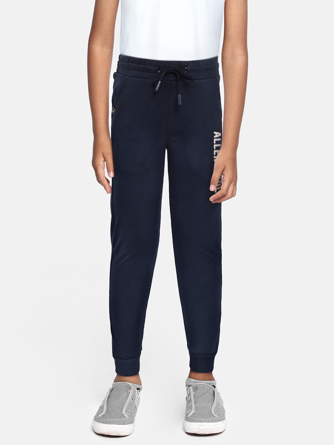 

Allen Solly Junior Boys Navy Blue Brand Logo Print Pure Cotton Joggers