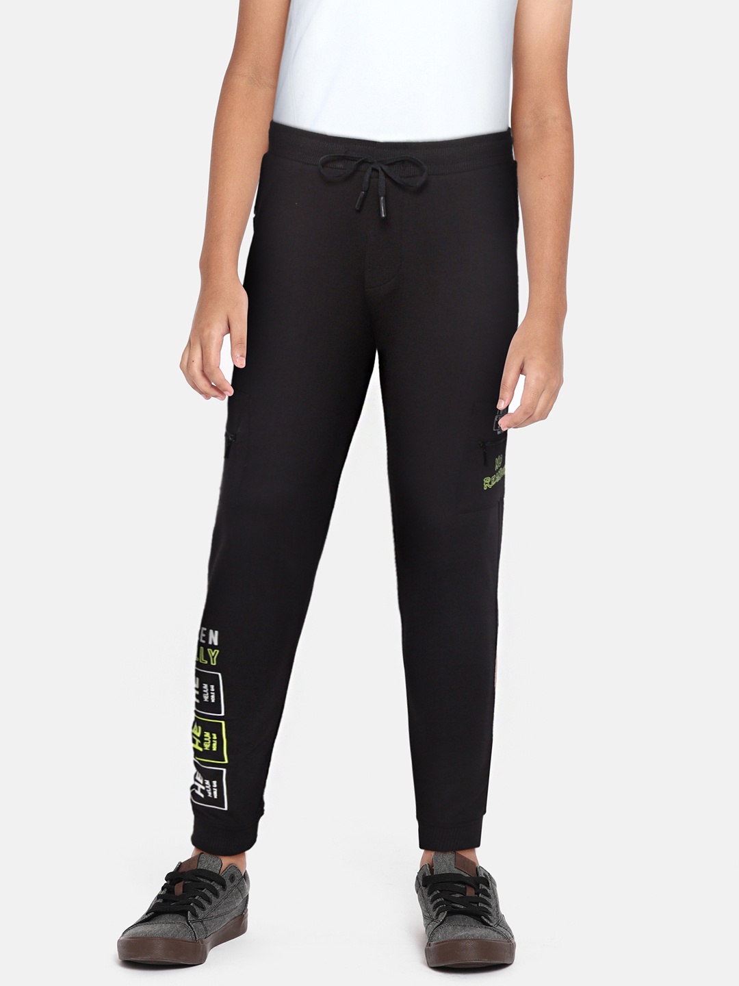 

Allen Solly Junior Boys Black & White Brand Logo Print Pure Cotton Joggers