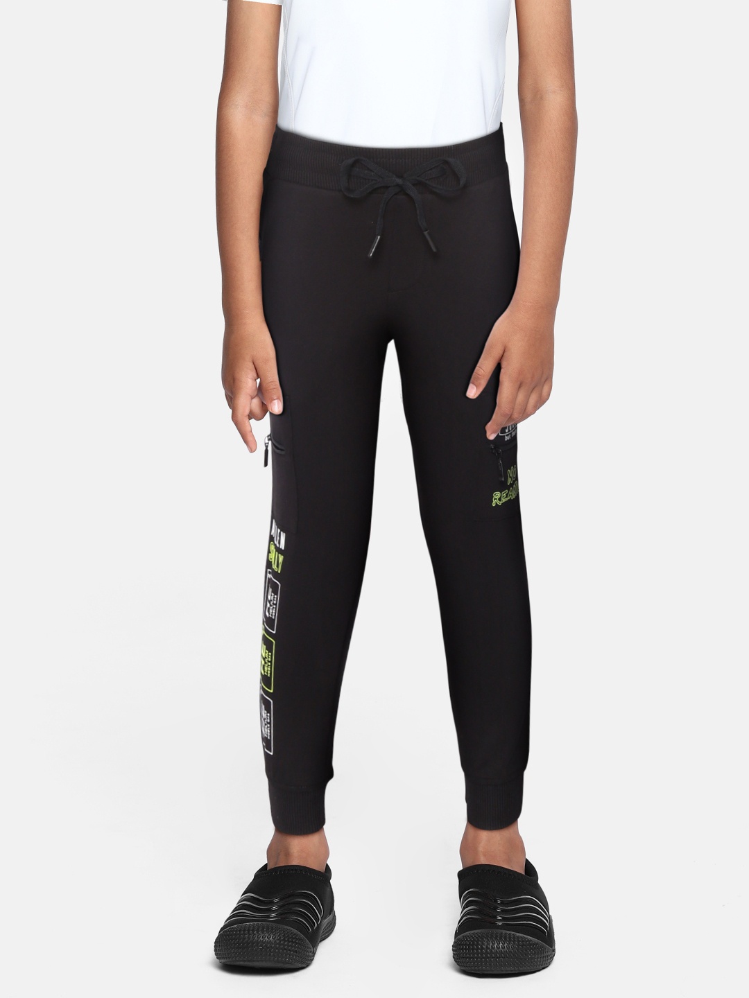 

Allen Solly Junior Boys Black & White Brand Logo Print Pure Cotton Joggers