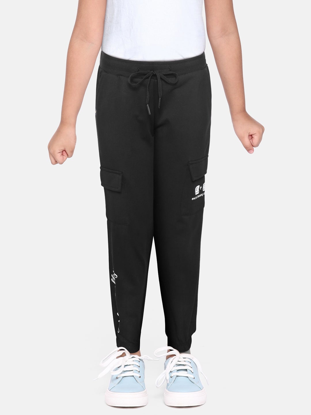 

Allen Solly Junior Girls Black & White Pure Cotton Brand Logo Print Joggers