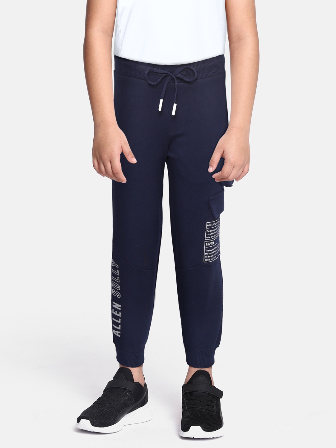 

Allen Solly Junior Boys Navy Blue & White Brand Logo Print Pure Cotton Joggers