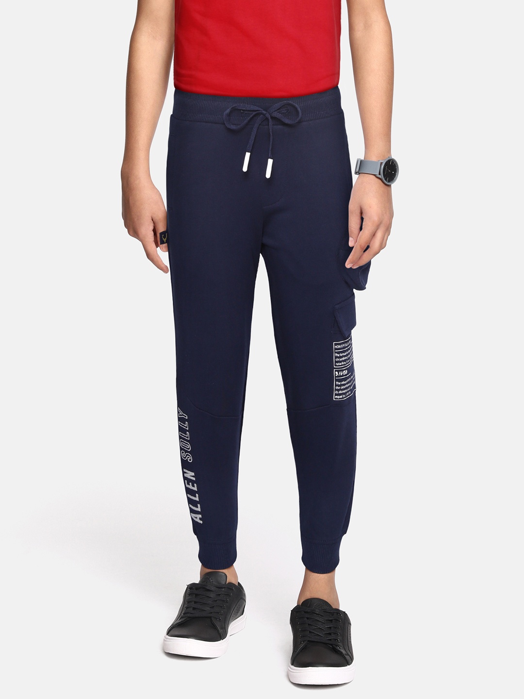 

Allen Solly Junior Boys Navy Blue & White Brand Logo Print Pure Cotton Joggers