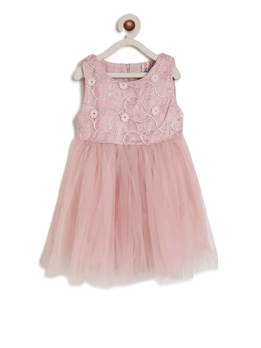 

Kids On Board Peach-Coloured Floral Embroidered Dress