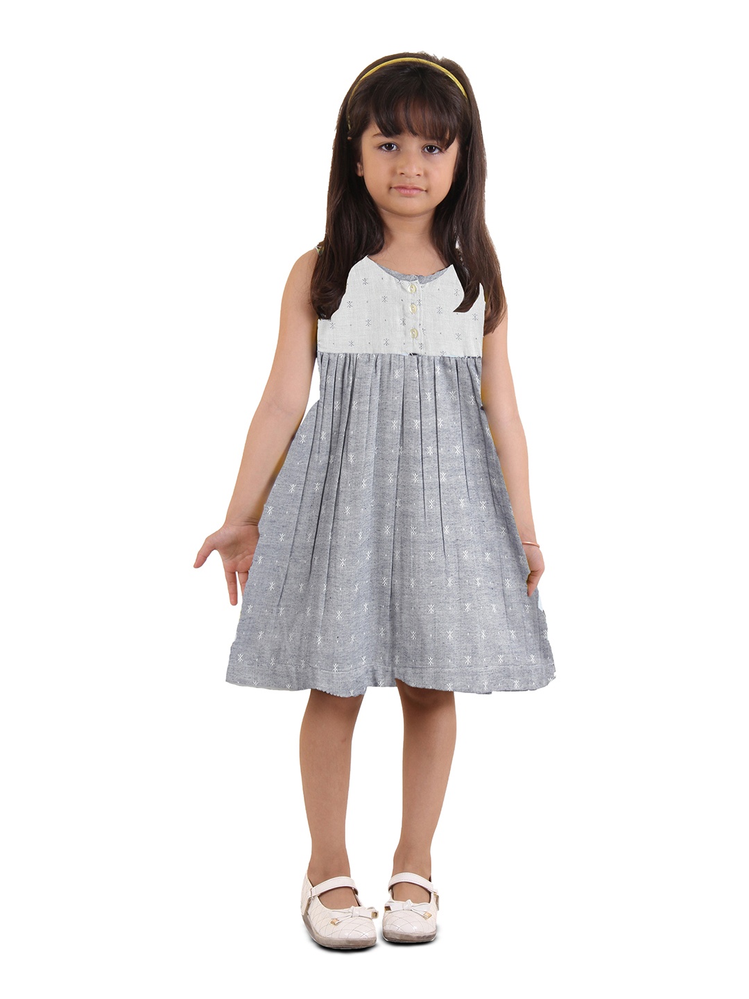 

Kids On Board Blue Woven Design A-Line Pure Cotton Dress