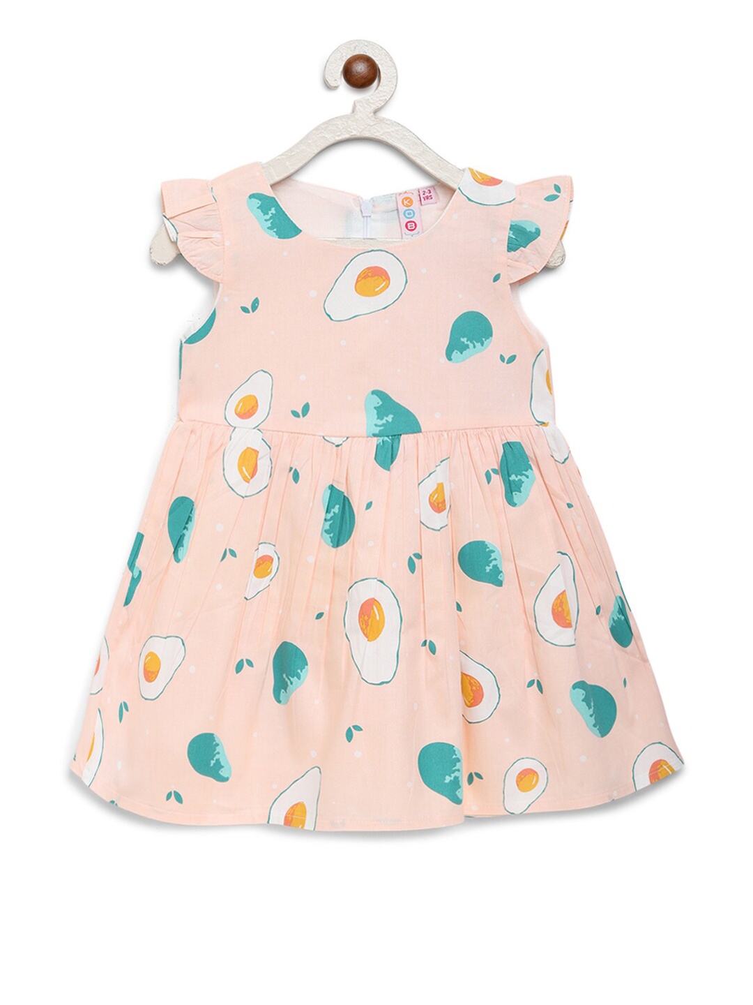 

Kids On Board Peach-Coloured & Green Printed Fit & Flare Dress