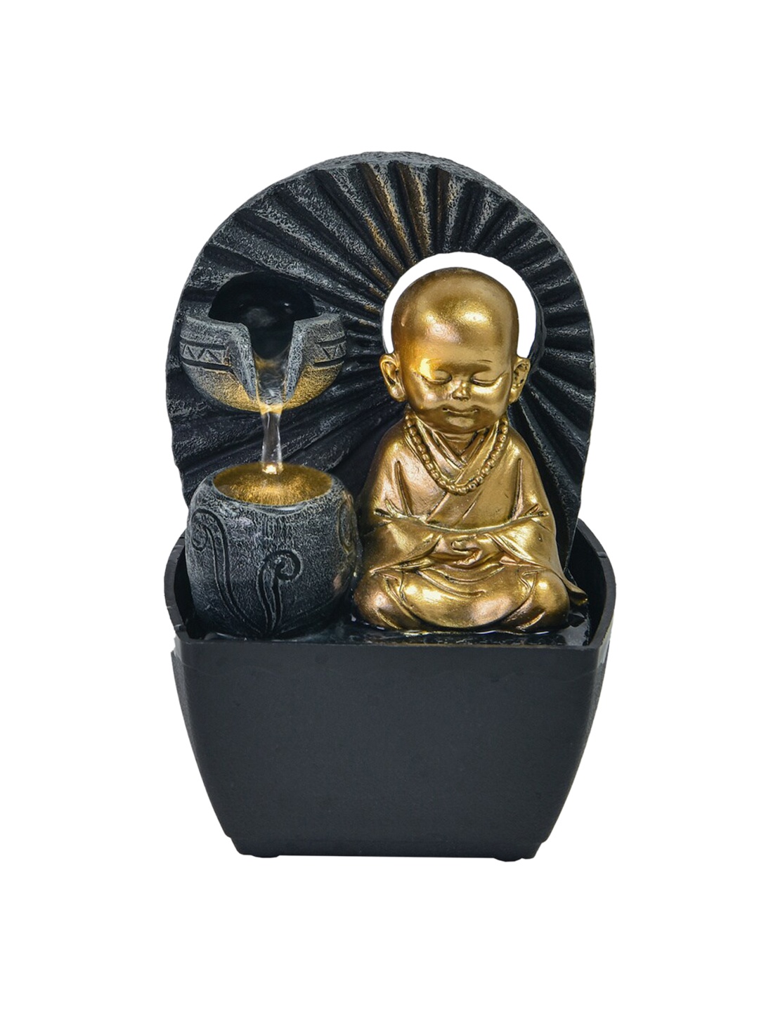 

Home Centre Black & Gold-Toned Polyresin Mini Monk Indoor Fountain