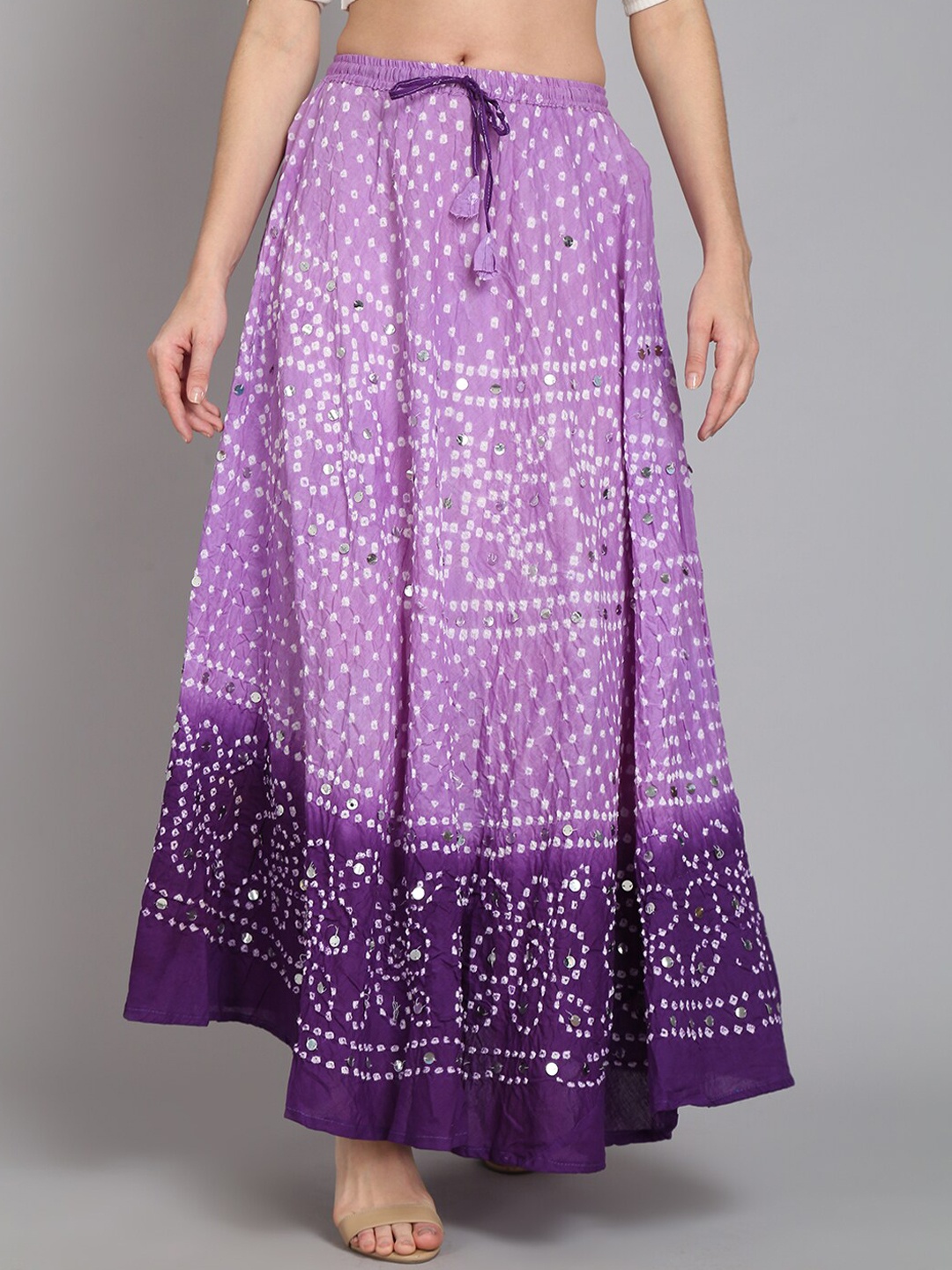 

SOUNDARYA Women Purple & White Tie & Dyed Pure Cotton A-Line Maxi Skirt