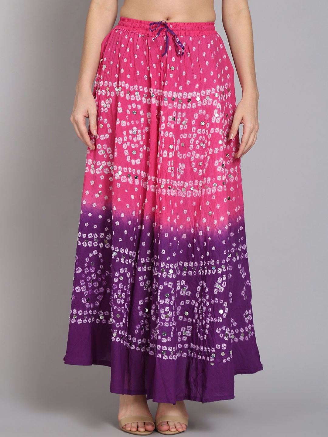 

SOUNDARYA Pink & Purple Tie & Dye Bandhani Printed Flared Maxi Skirt