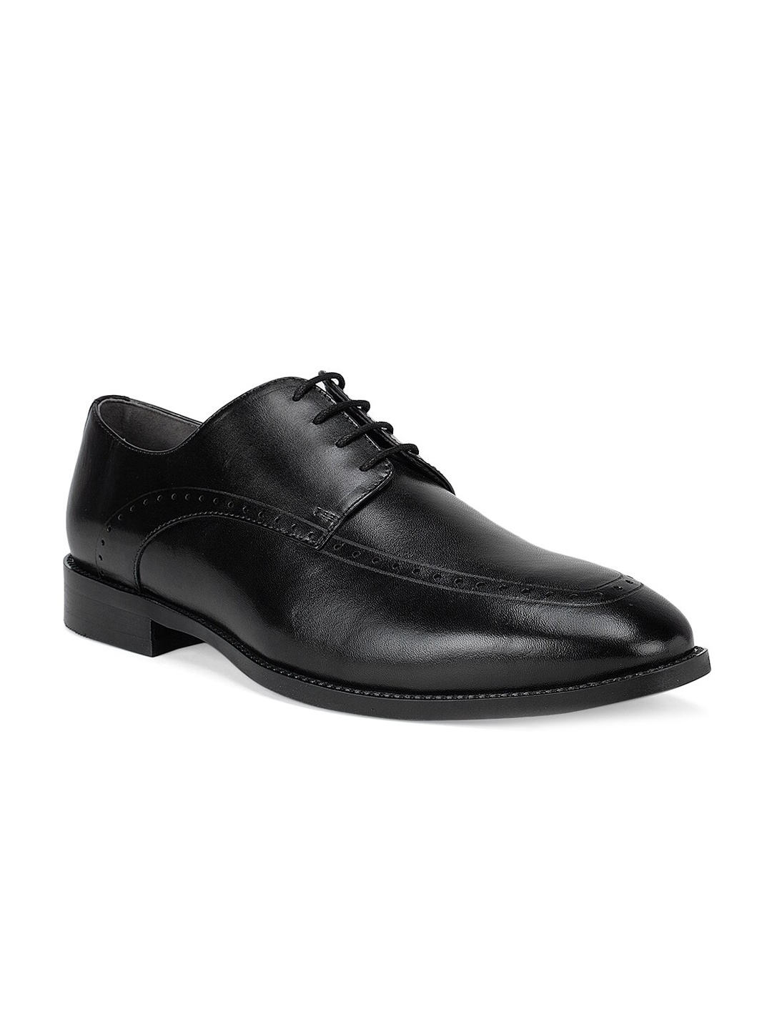 

ROSSO BRUNELLO Men Black Solid Leather Formal Derbys