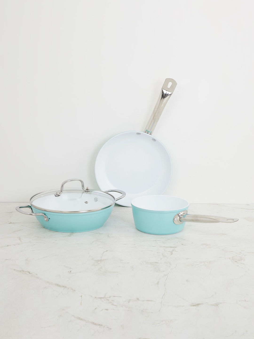 

Home Centre Set of 3 Blue & White Aluminium Cookware Set