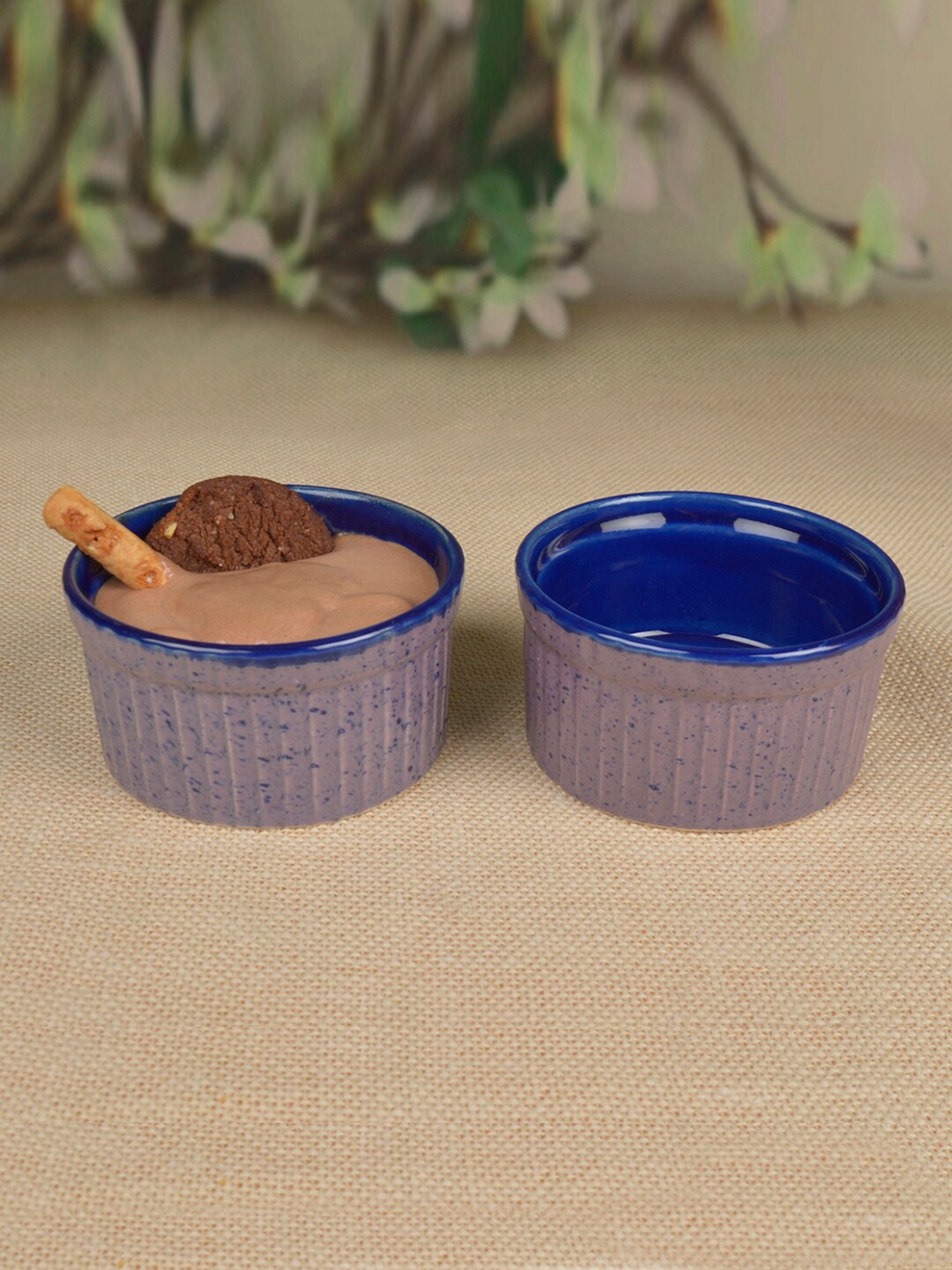 

StyleMyWay Set of 2 Purple Handpainted Dip Bowls, Blue
