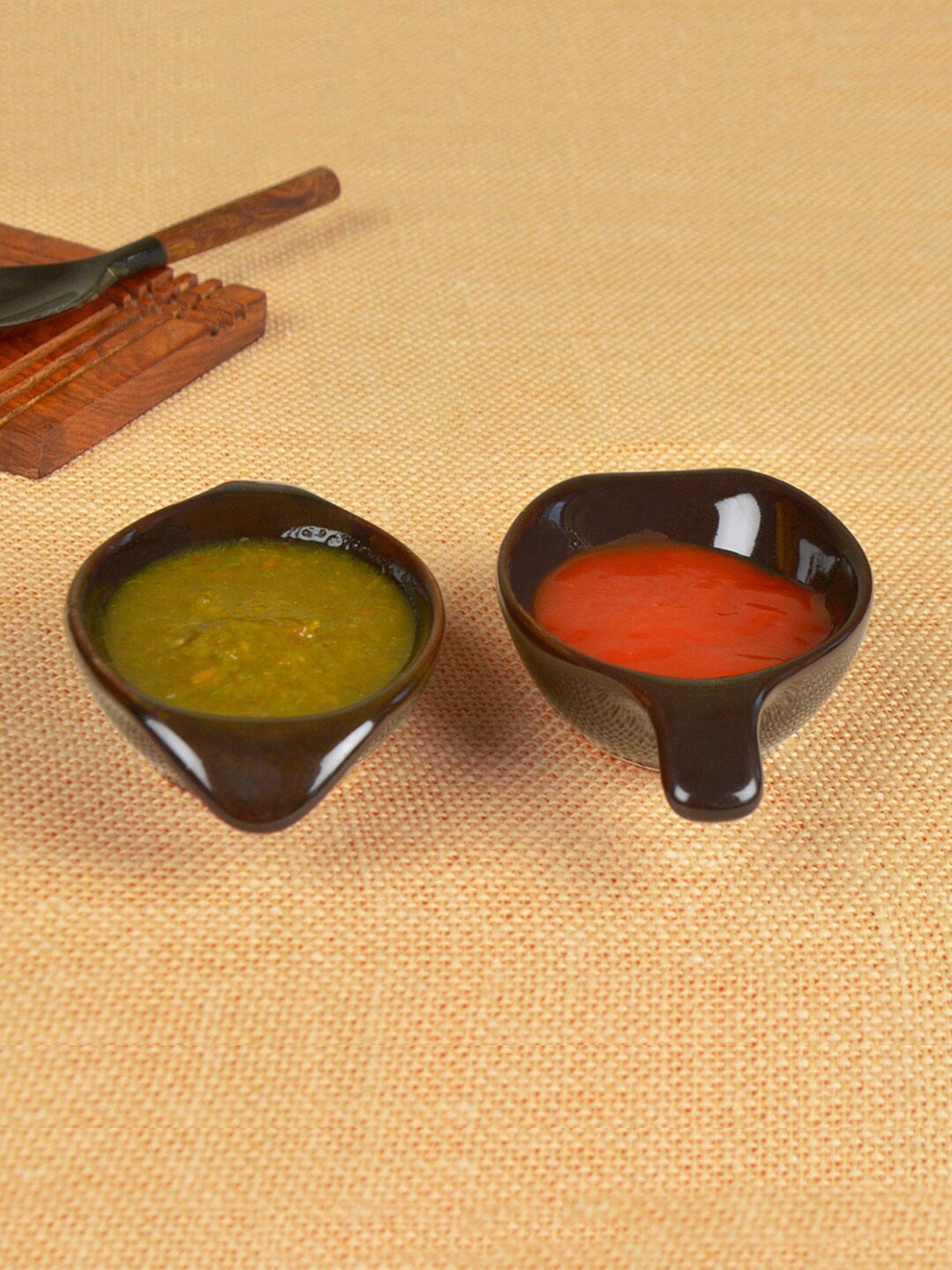

StyleMyWay Set Of 2 Brown Solid Ceramic Dip Bowls