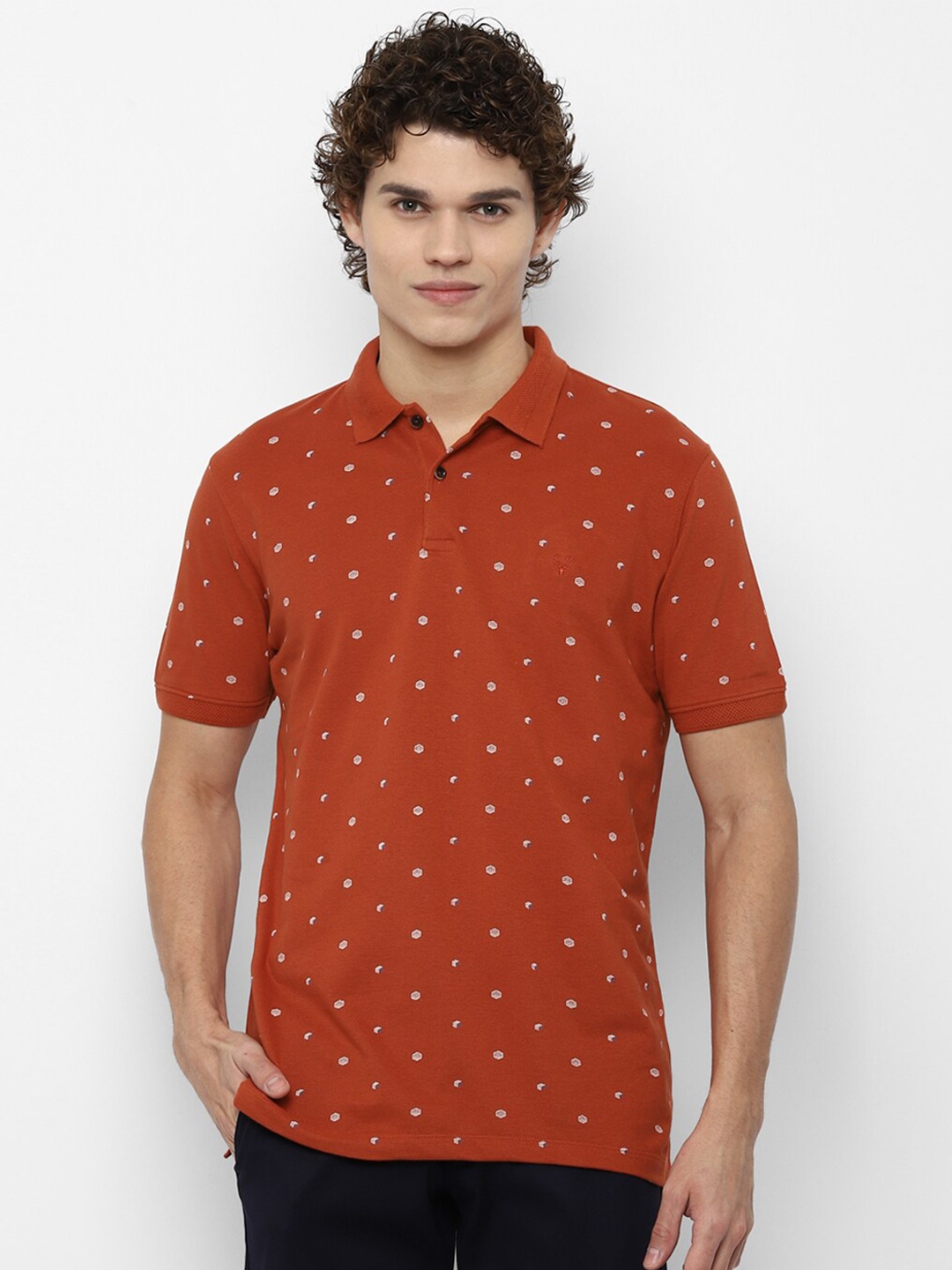 

Allen Solly Men Brown Printed Polo Collar Cotton T-shirt