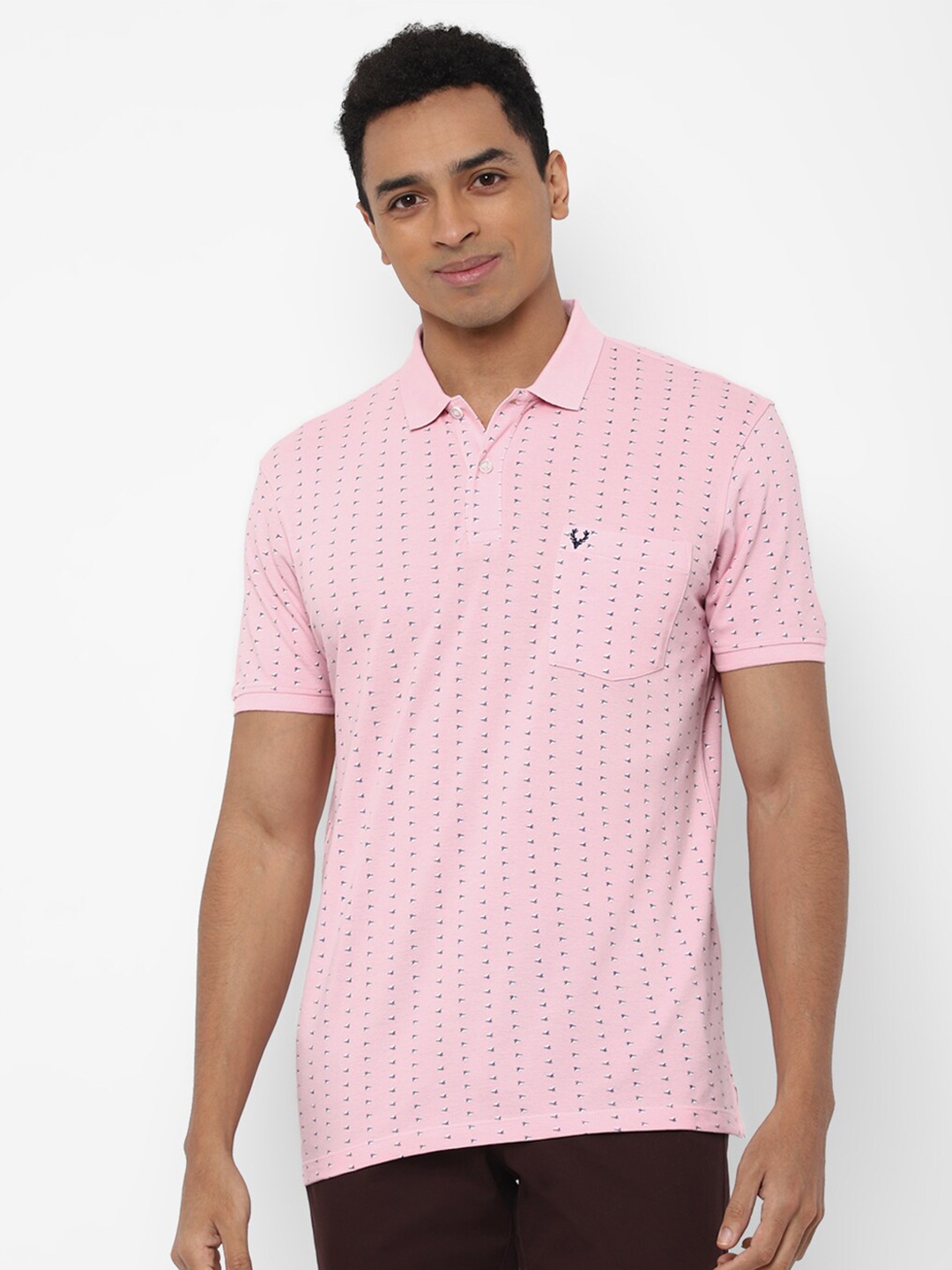 

Allen Solly Men Pink Printed Polo Collar Cotton T-shirt
