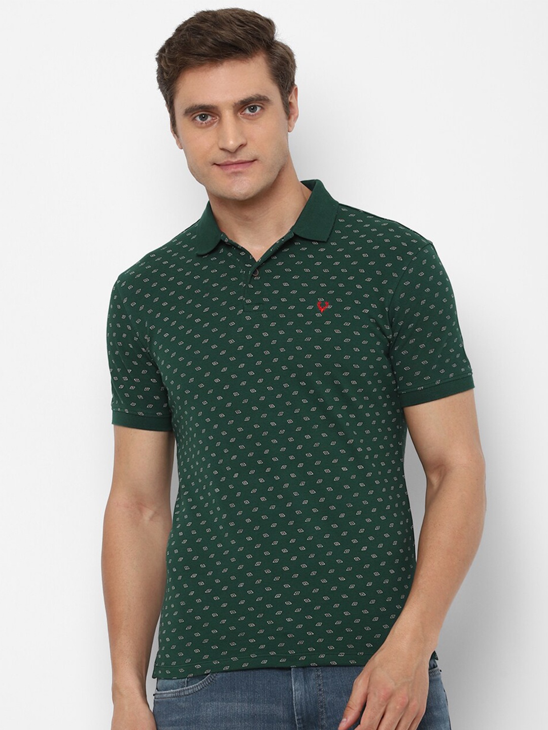 

Allen Solly Men Green Printed Polo Collar Cotton T-shirt