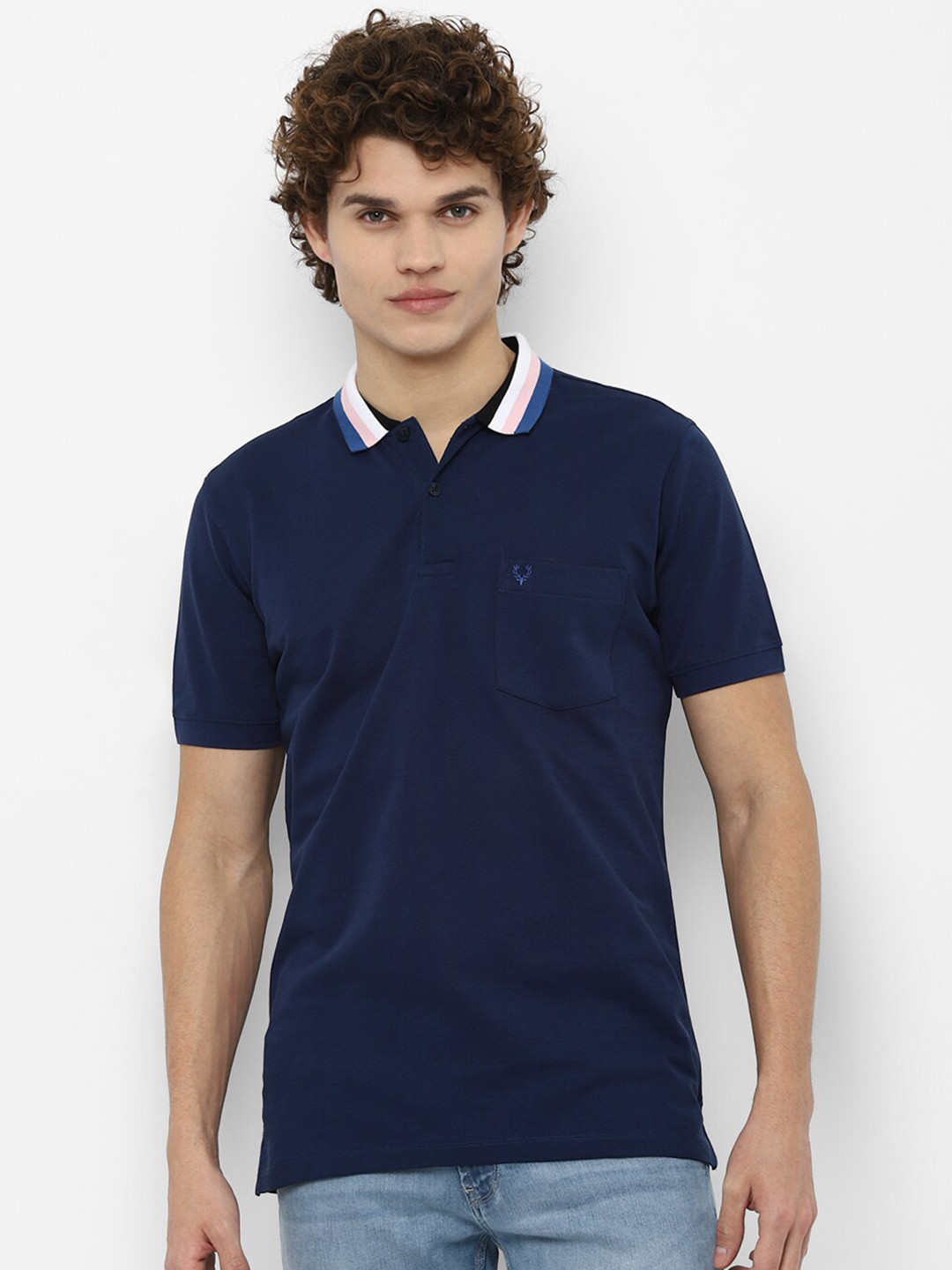 

Allen Solly Men Navy Blue Pure Cotton Polo Collar T-shirt