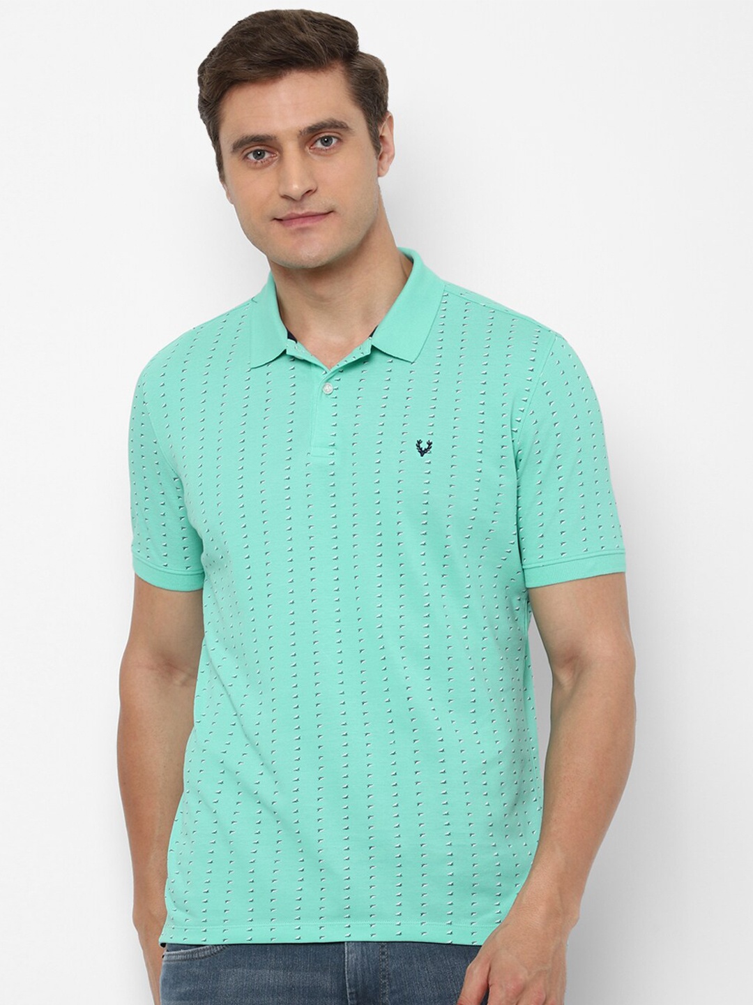 

Allen Solly Men Green Printed Polo Collar Cotton T-shirt