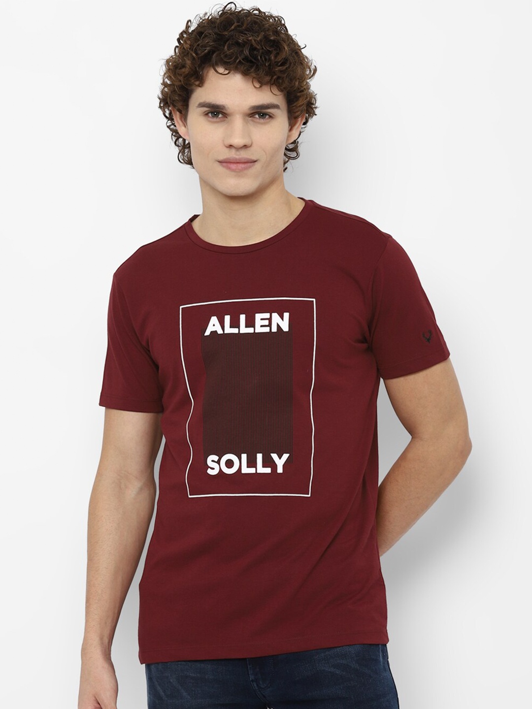 

Allen Solly Sport Men Maroon Typography Printed Pure Cotton T-shirt