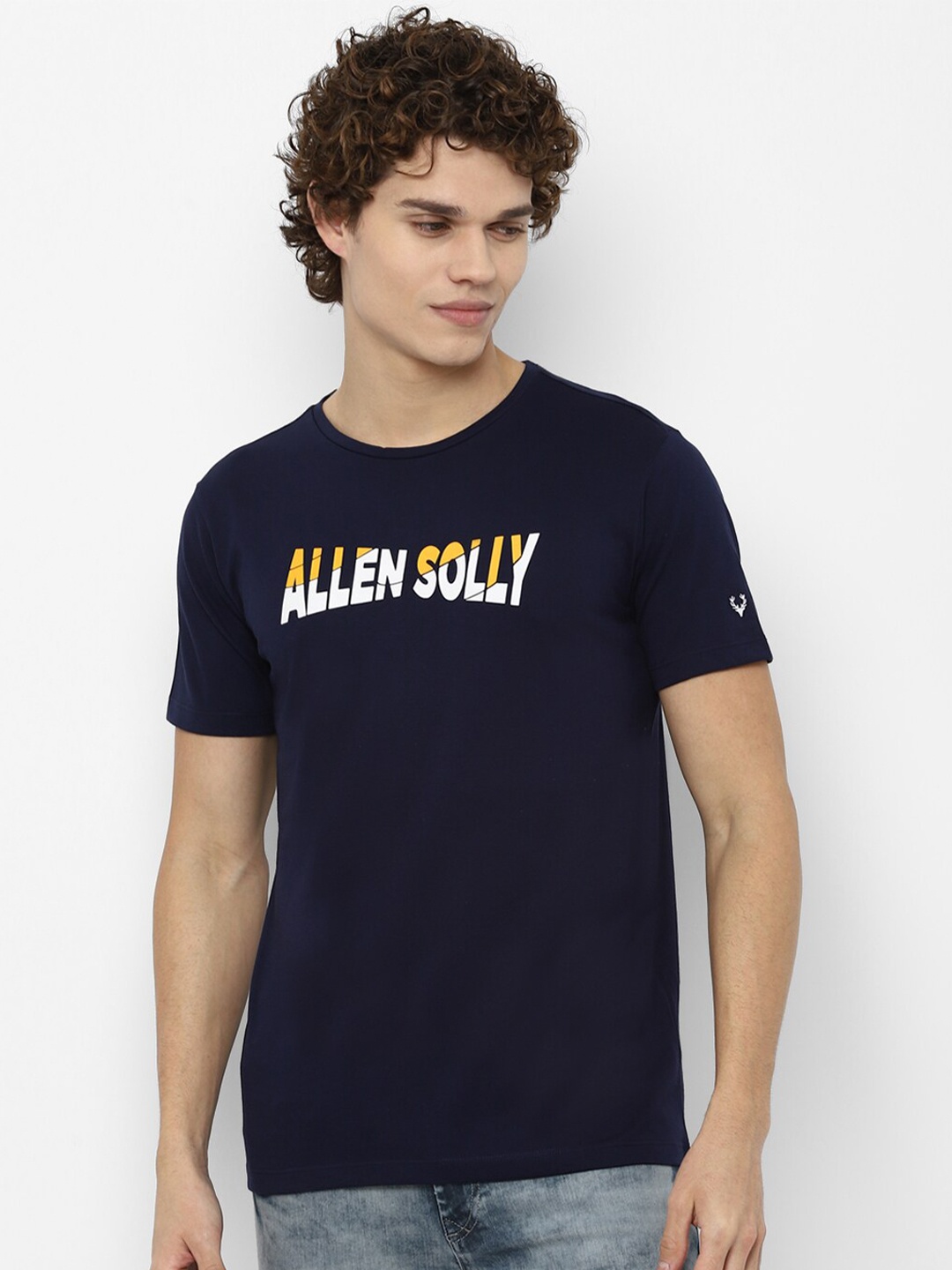 Allen Solly Sport Men Navy Blue Typography Printed Pure Cotton T-shirt