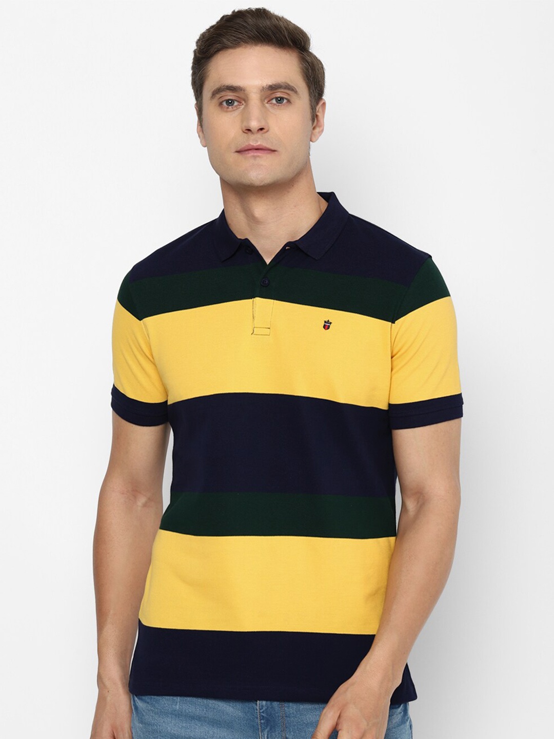 

Louis Philippe Sport Men Black & Yellow Striped Polo Collar Slim Fit T-shirt