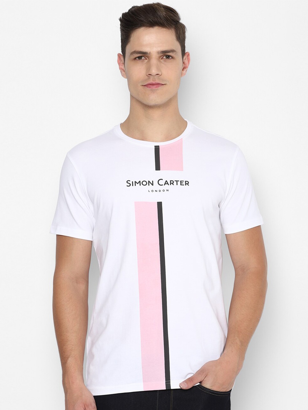 

SIMON CARTER LONDON Men White Typography Printed Pure Cotton Slim Fit T-shirt