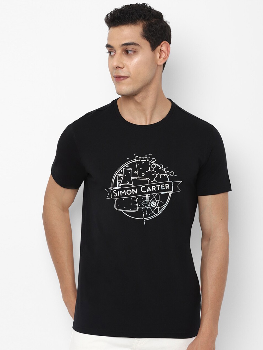 

SIMON CARTER LONDON Men Black Printed Slim Fit Cotton T-shirt