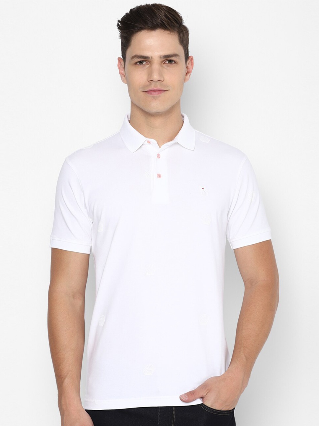 

SIMON CARTER LONDON Men White Polo Collar Slim Fit Cotton T-shirt
