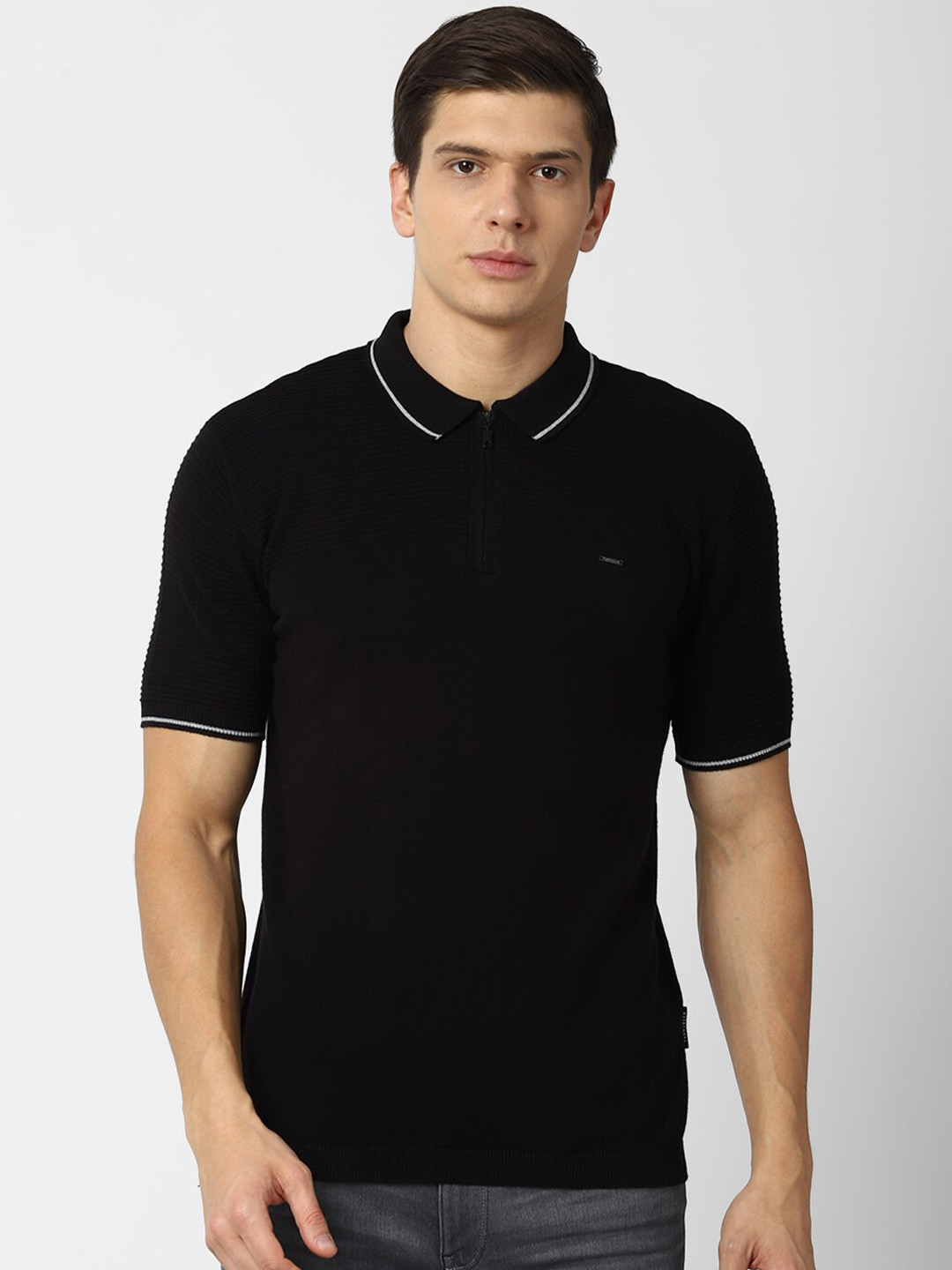 

Van Heusen Men Black Solid Polo Collar Cotton T-shirt