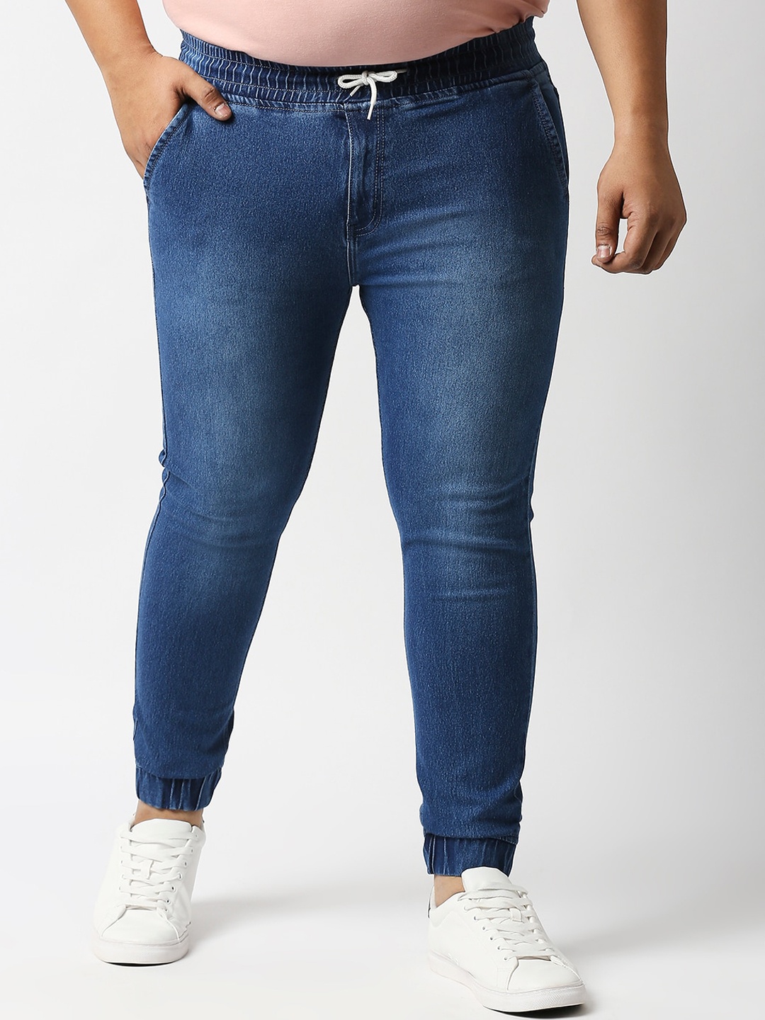 

High Star Plus Size Men Blue Slim Fit Light Fade Stretchable Joggers Jeans
