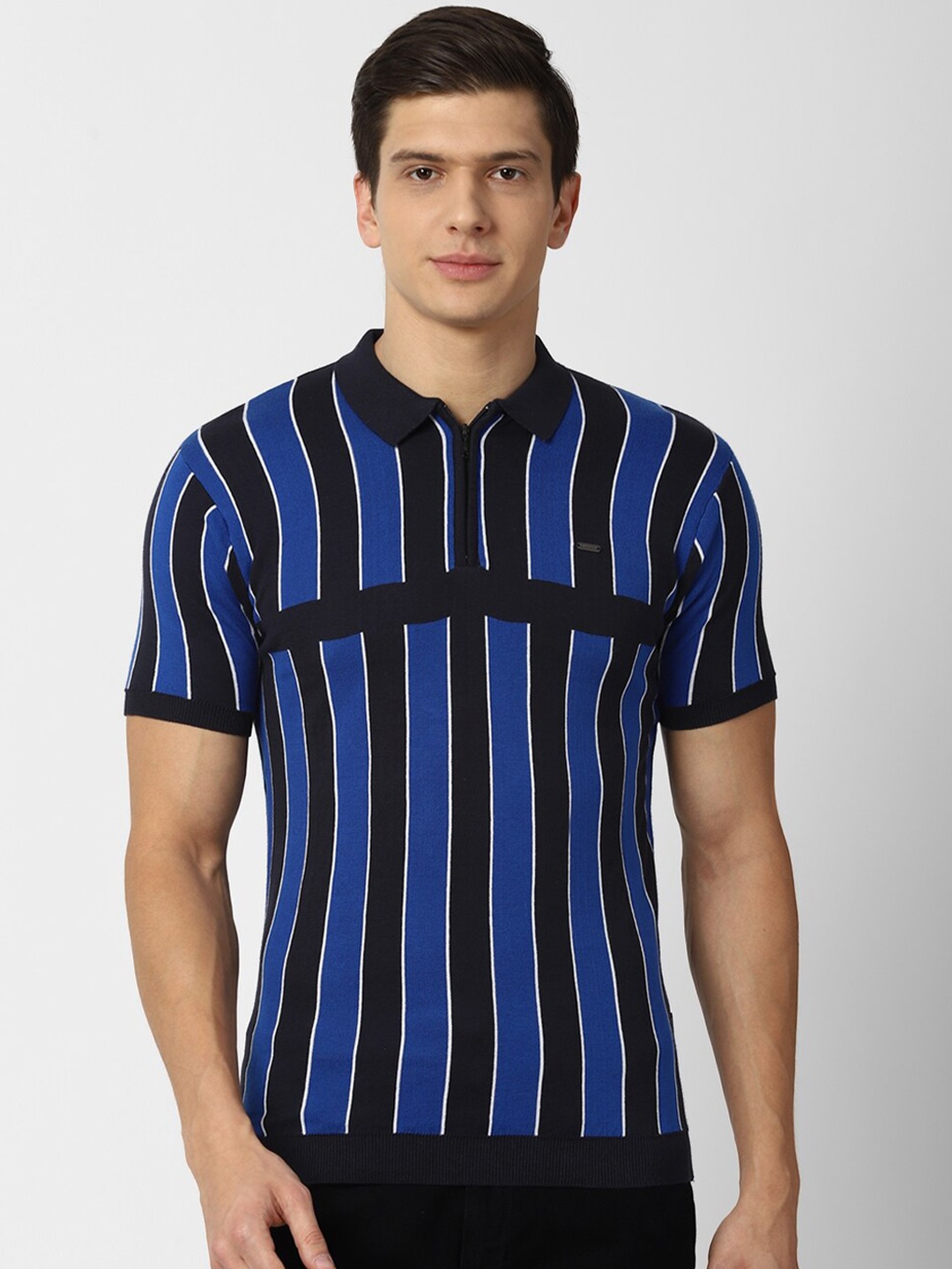 

Van Heusen Sport Men Blue Striped Polo Collar Cotton T-shirt