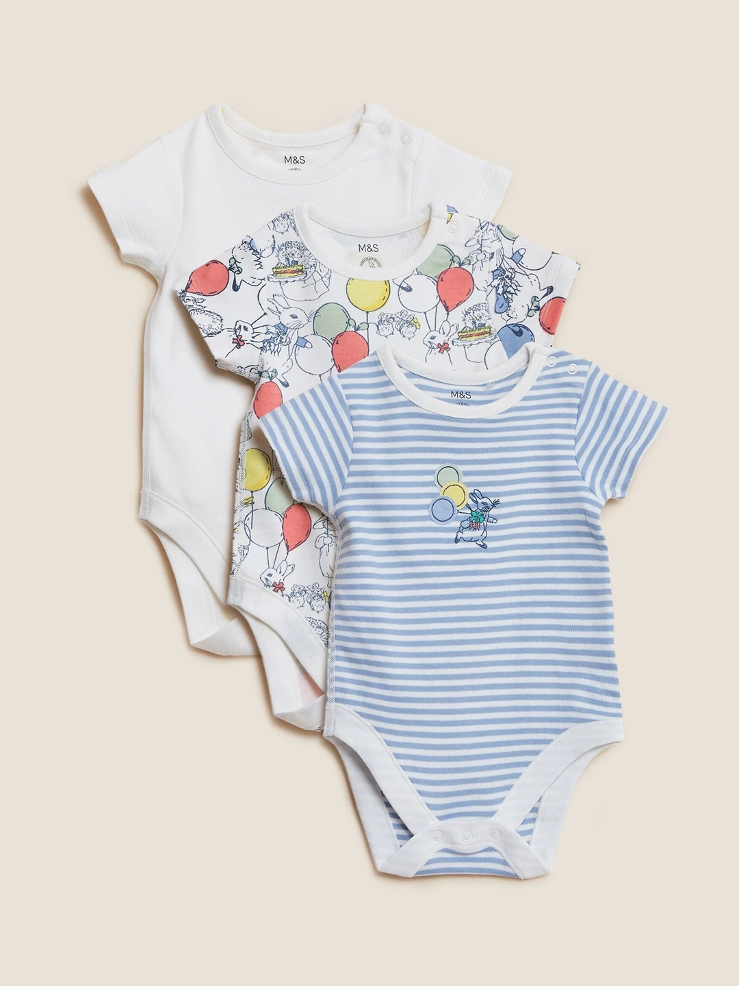 

Marks & Spencer Infant Kids Pack of 3 Printed Pure Cotton Bodysuits, Cream