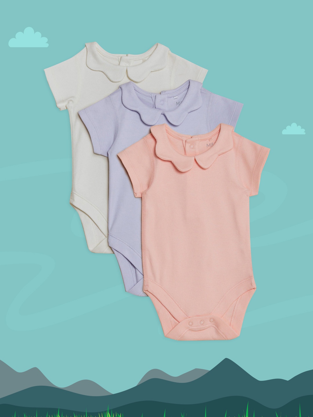 

Marks & Spence Pack Of 3 Kids Solid Cotton Bodysuit, Blue