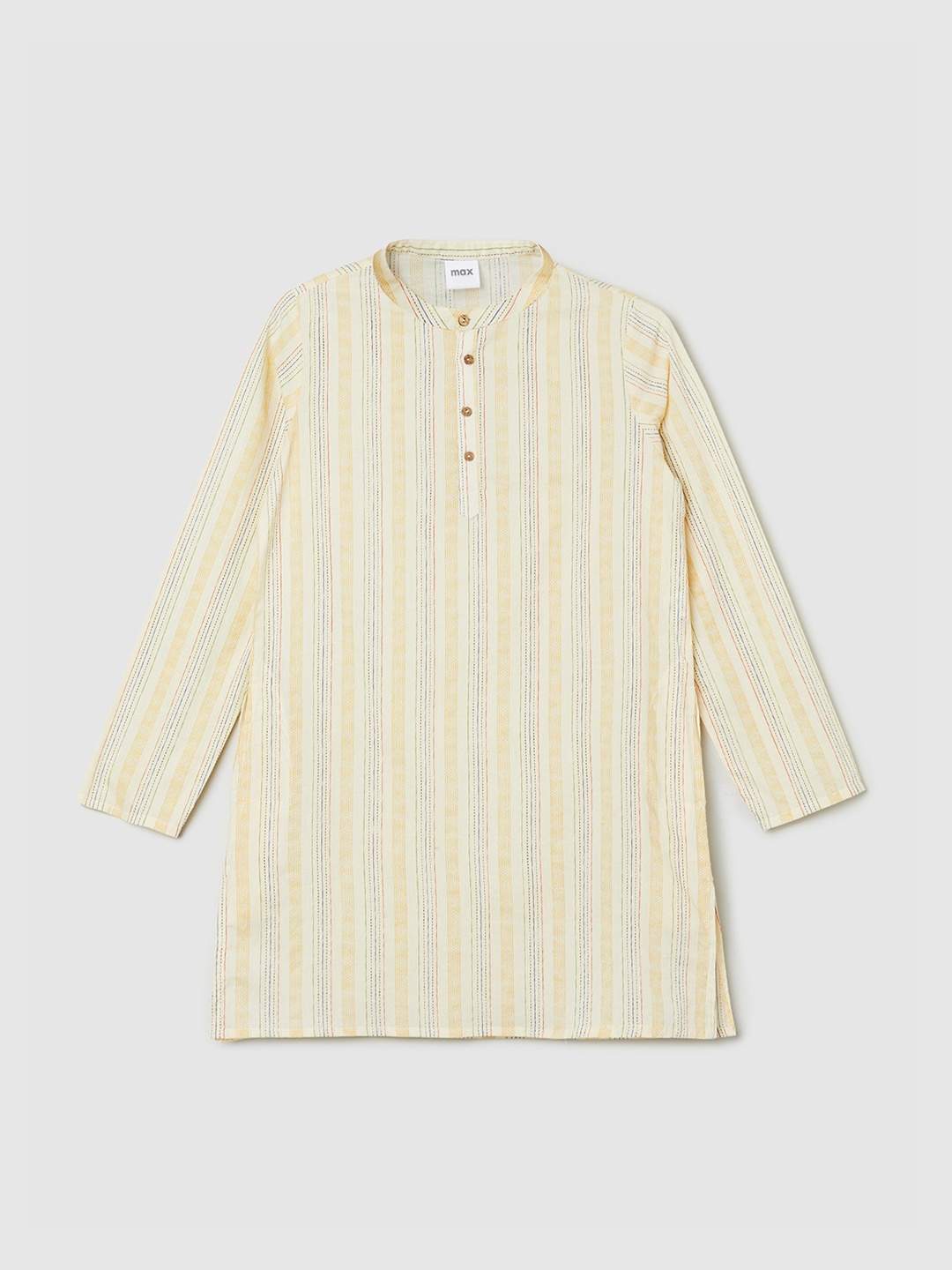 

max Boys Off White & Yellow Striped Kurta