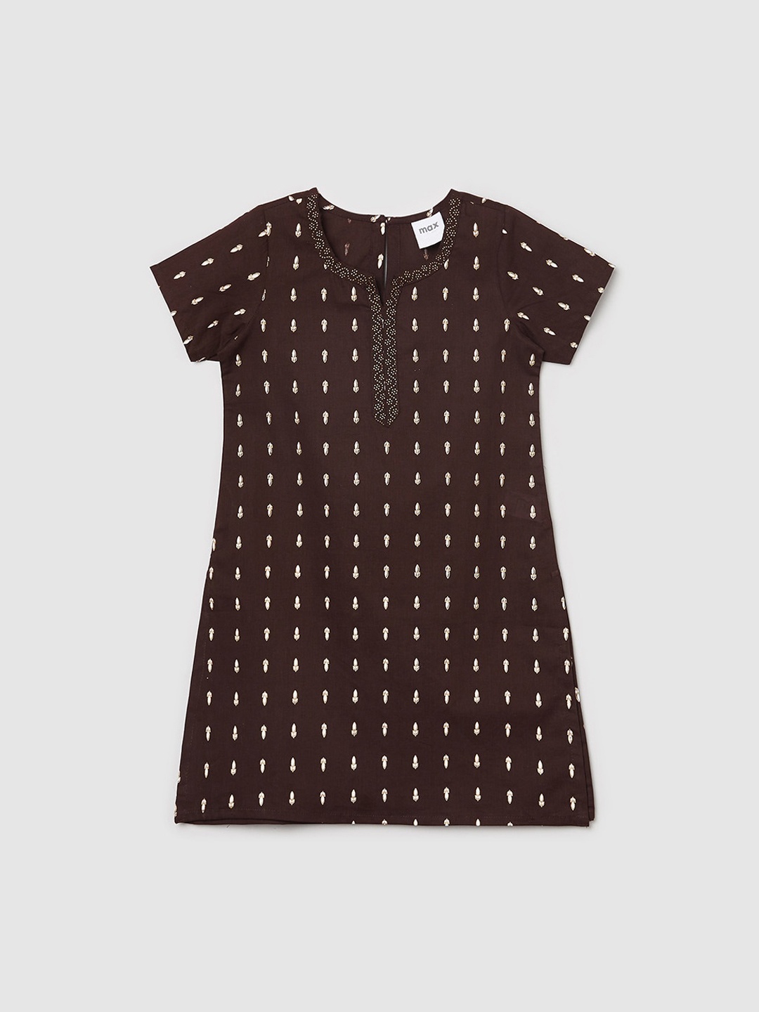 

max Girls Brown Geometric Printed Cotton Kurta