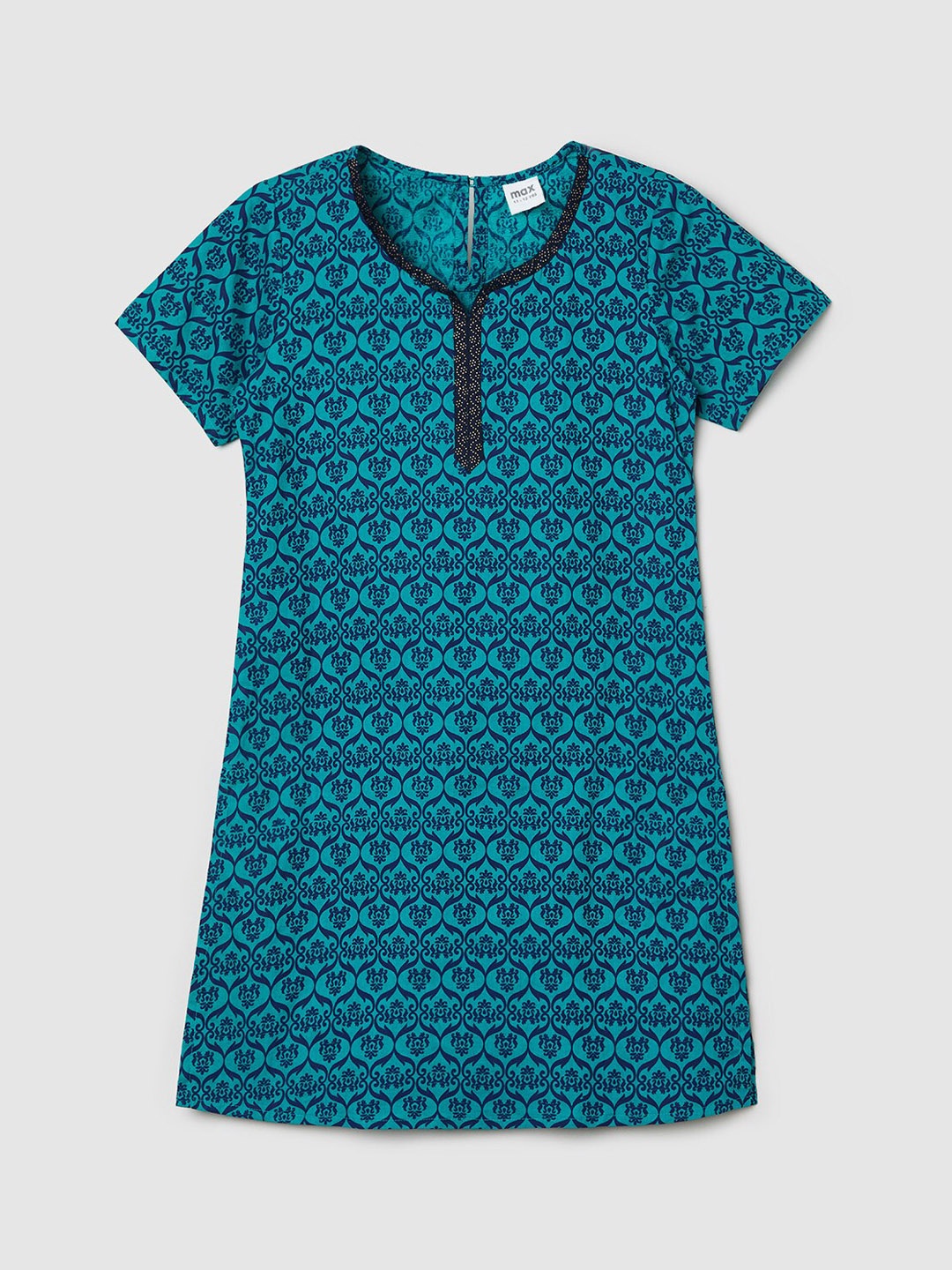 

max Girls Teal Green Geometric Printed Kurta