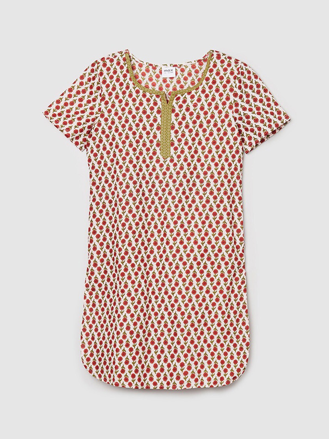 

max Girls White & Red Floral Printed Kurta
