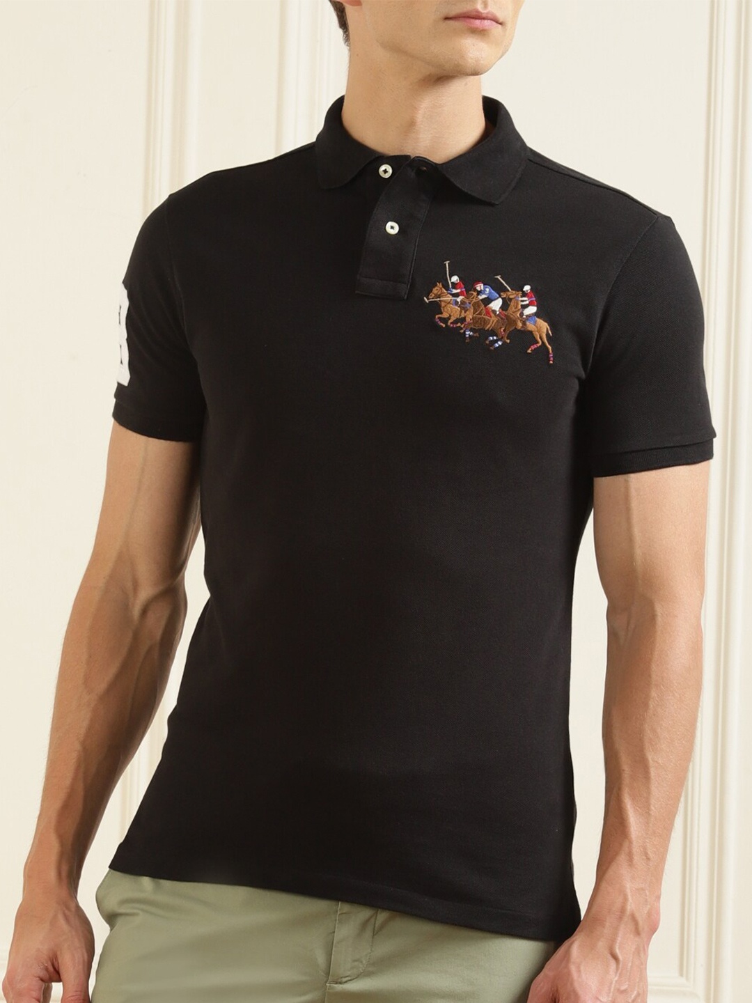 

Polo Ralph Lauren Men Black Polo Collar Pure Cotton T-shirt