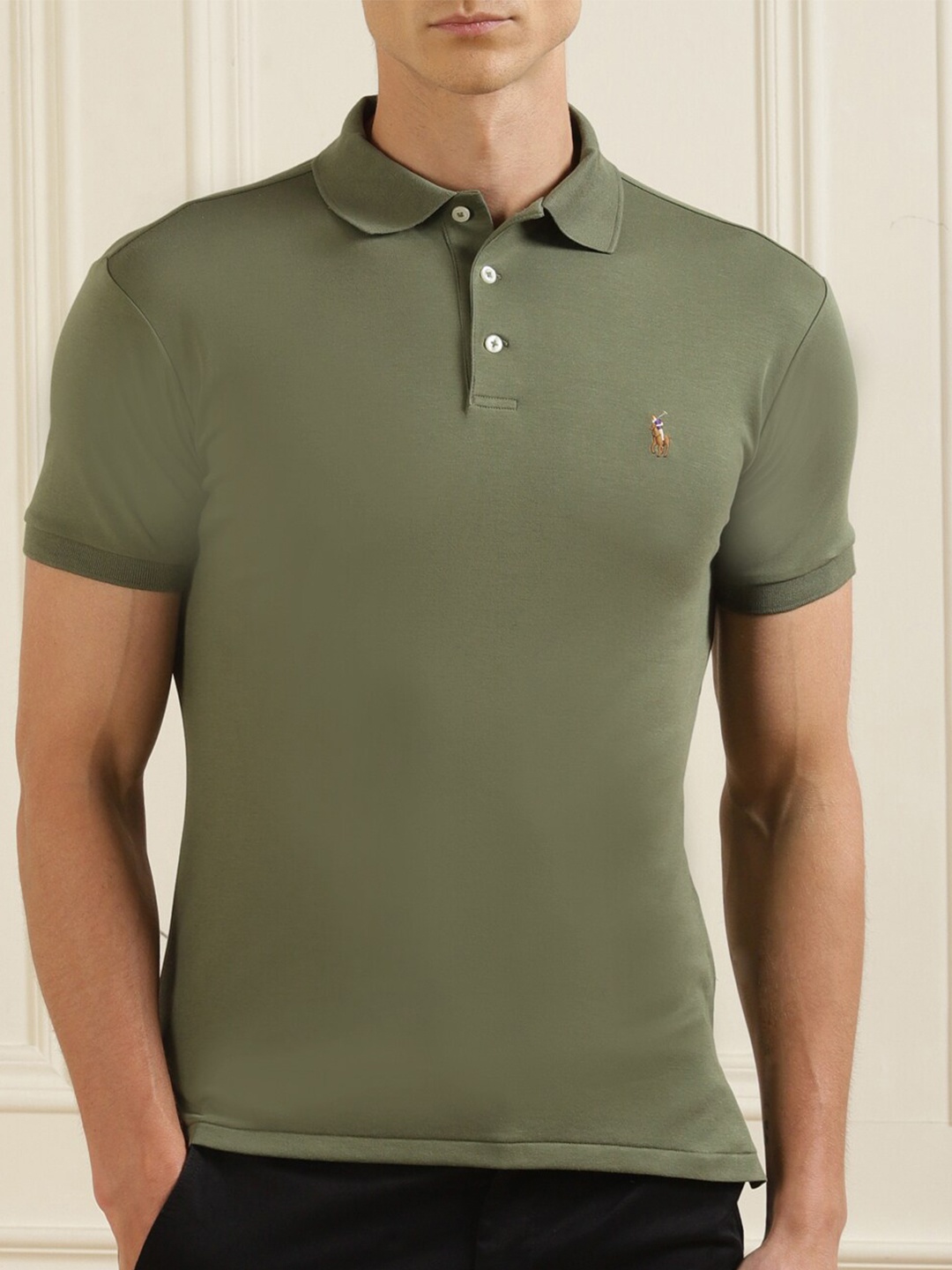 

Polo Ralph Lauren Men Green Polo Collar Pure Cotton T-shirt