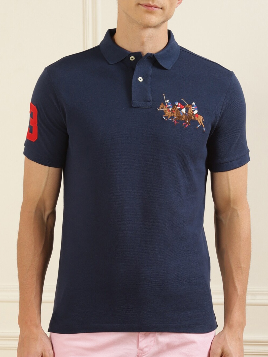

Polo Ralph Lauren Men Navy Blue Polo Collar Pure Cotton T-shirt