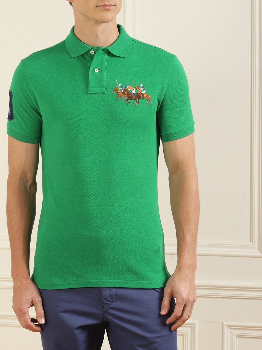 

Polo Ralph Lauren Men Green Polo Collar Pure Cotton Applique T-shirt