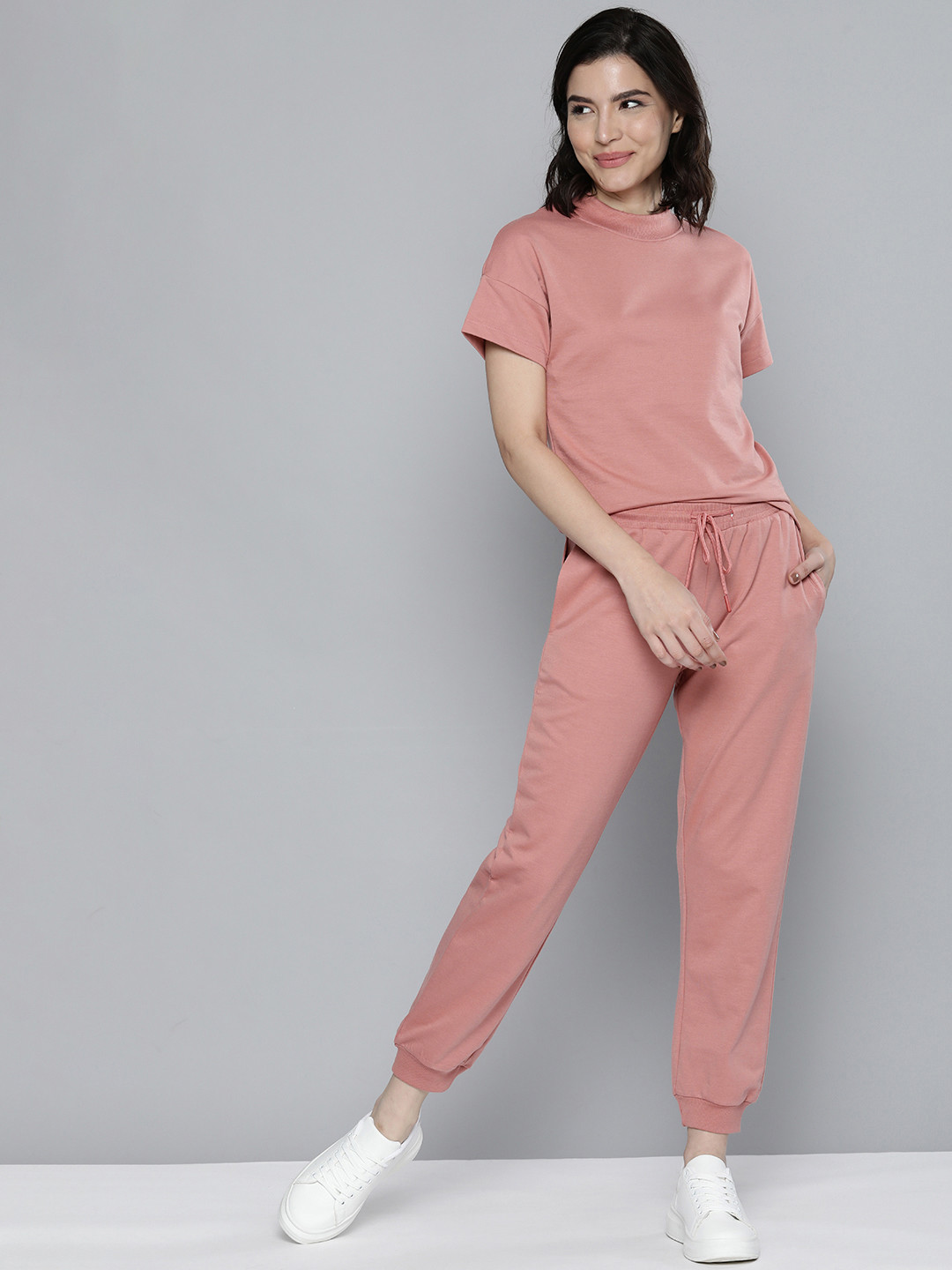 

M&H Easy Women Dusty Pink Solid T-shirt with Joggers, Rose