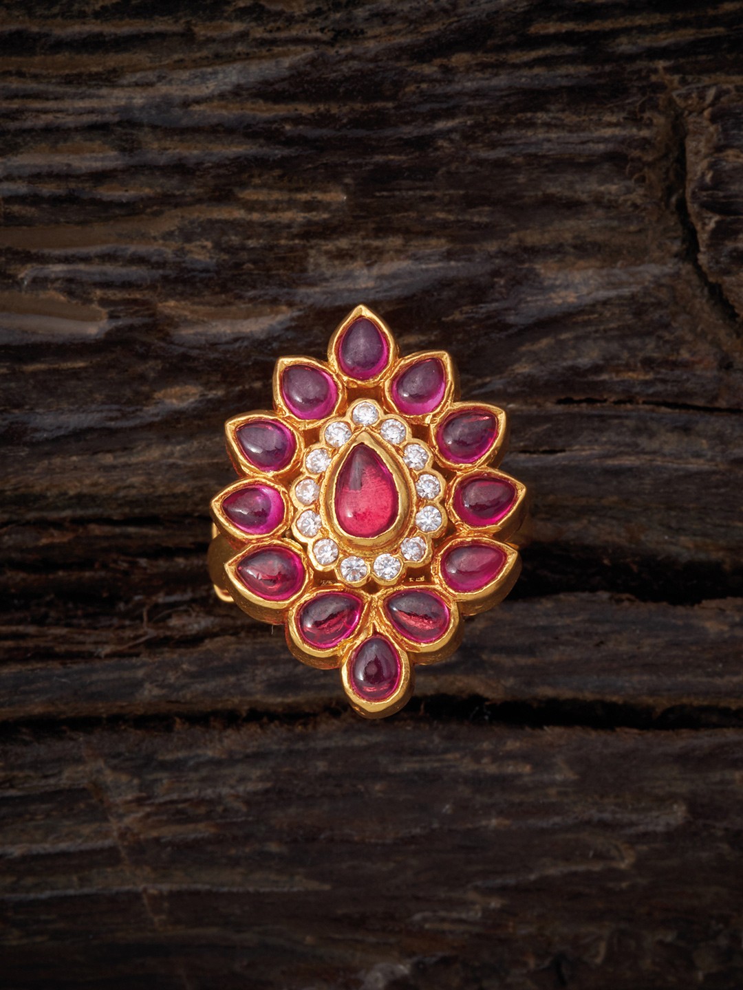 

Kushal's Fashion Jewellery Gold-Plated & Red Stone-Studded Finger Ring
