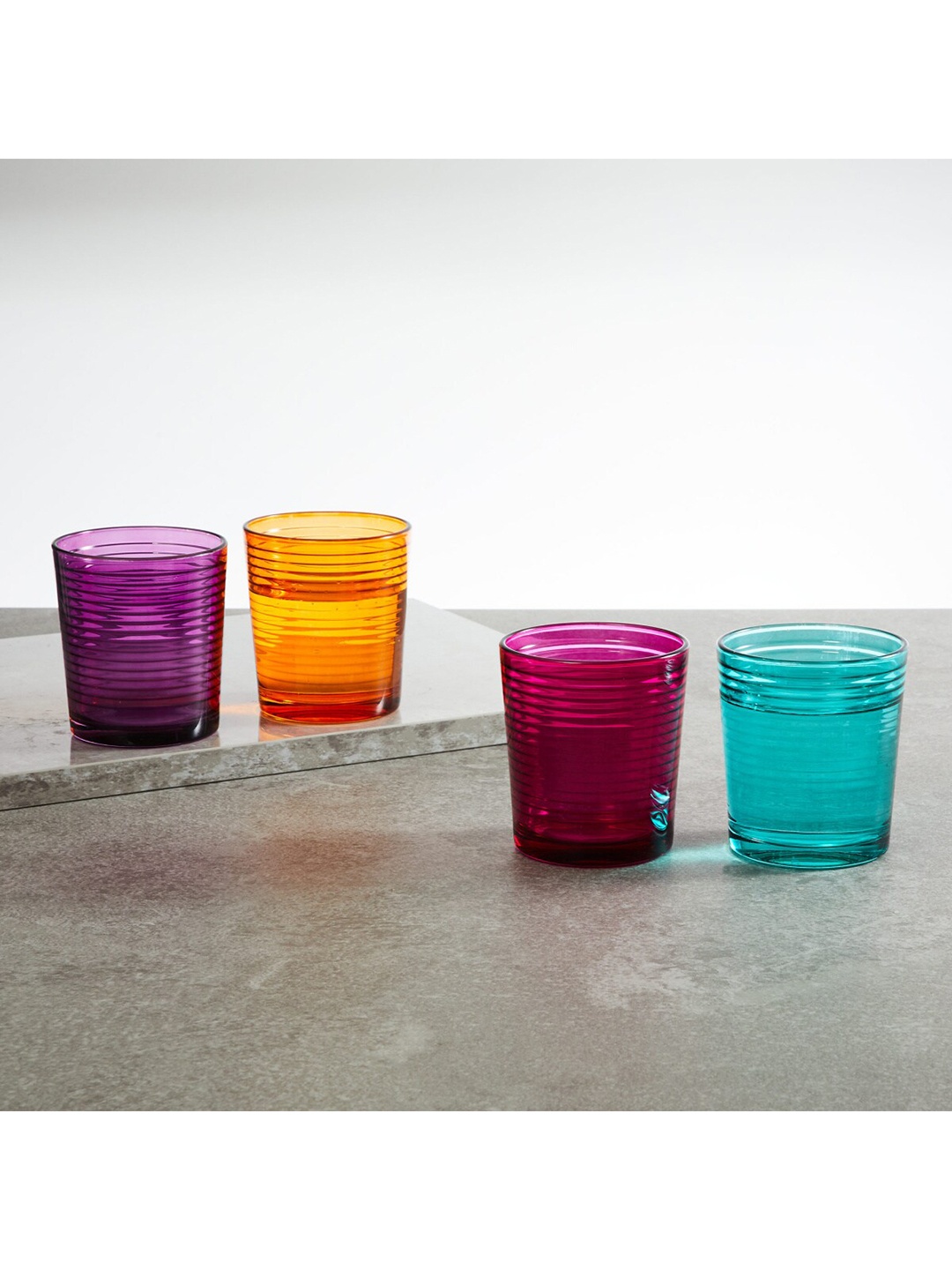 

Home Centre Set of 4 Textured Whiskey Glasses, Multi