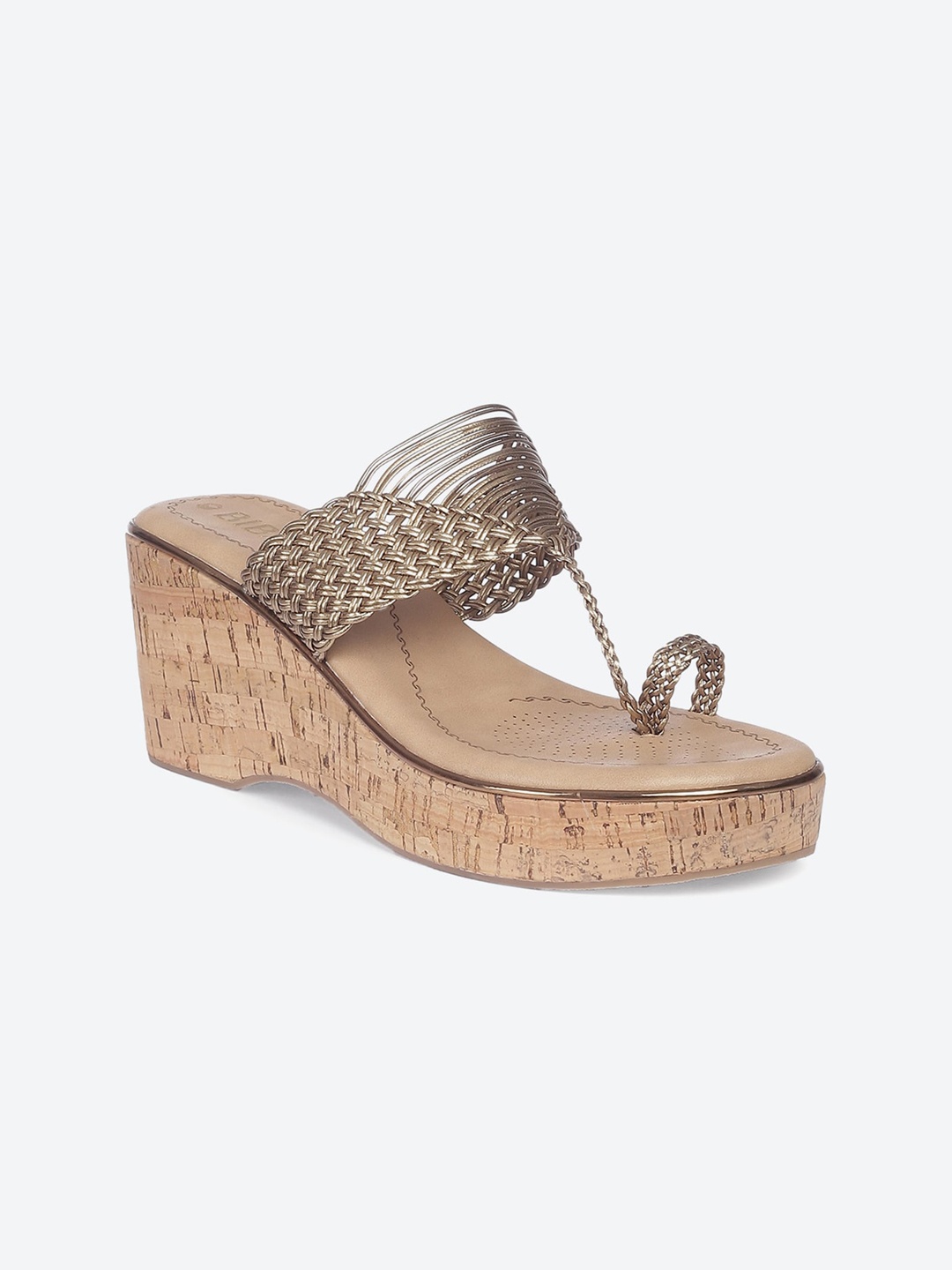 

Biba Copper-Toned Ethnic One Toe Wedge Heels