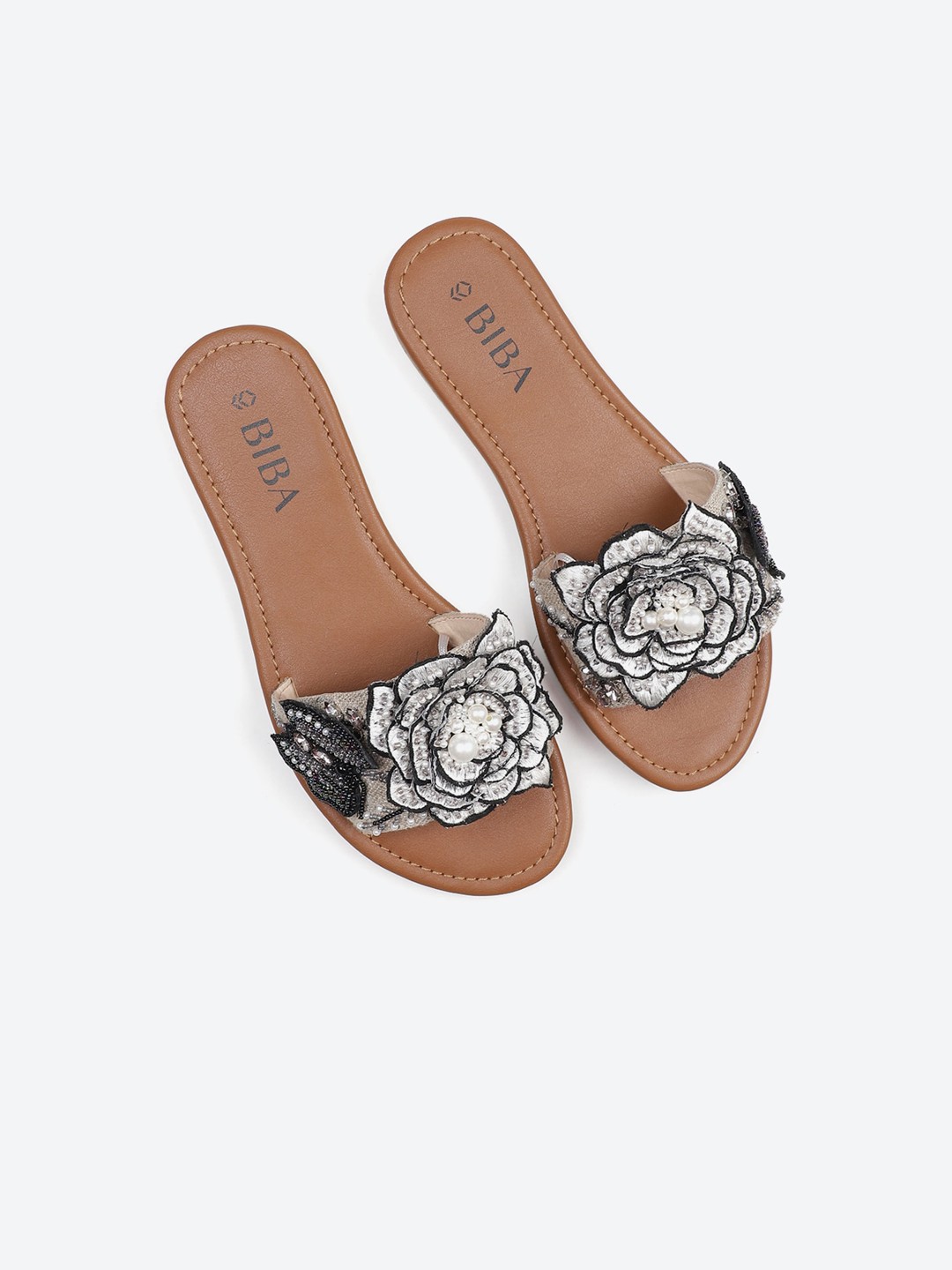 

Biba Women Beige Embellished Party Open Toe Flats